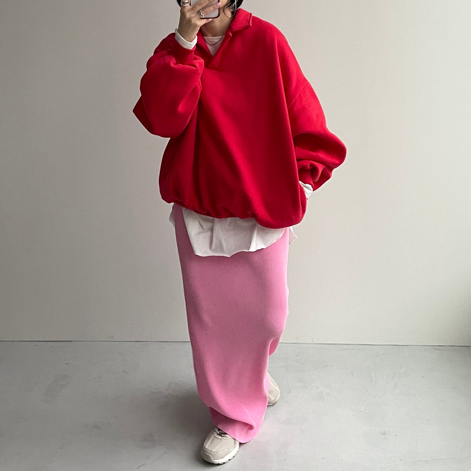 over size volume sleeve sweat / red