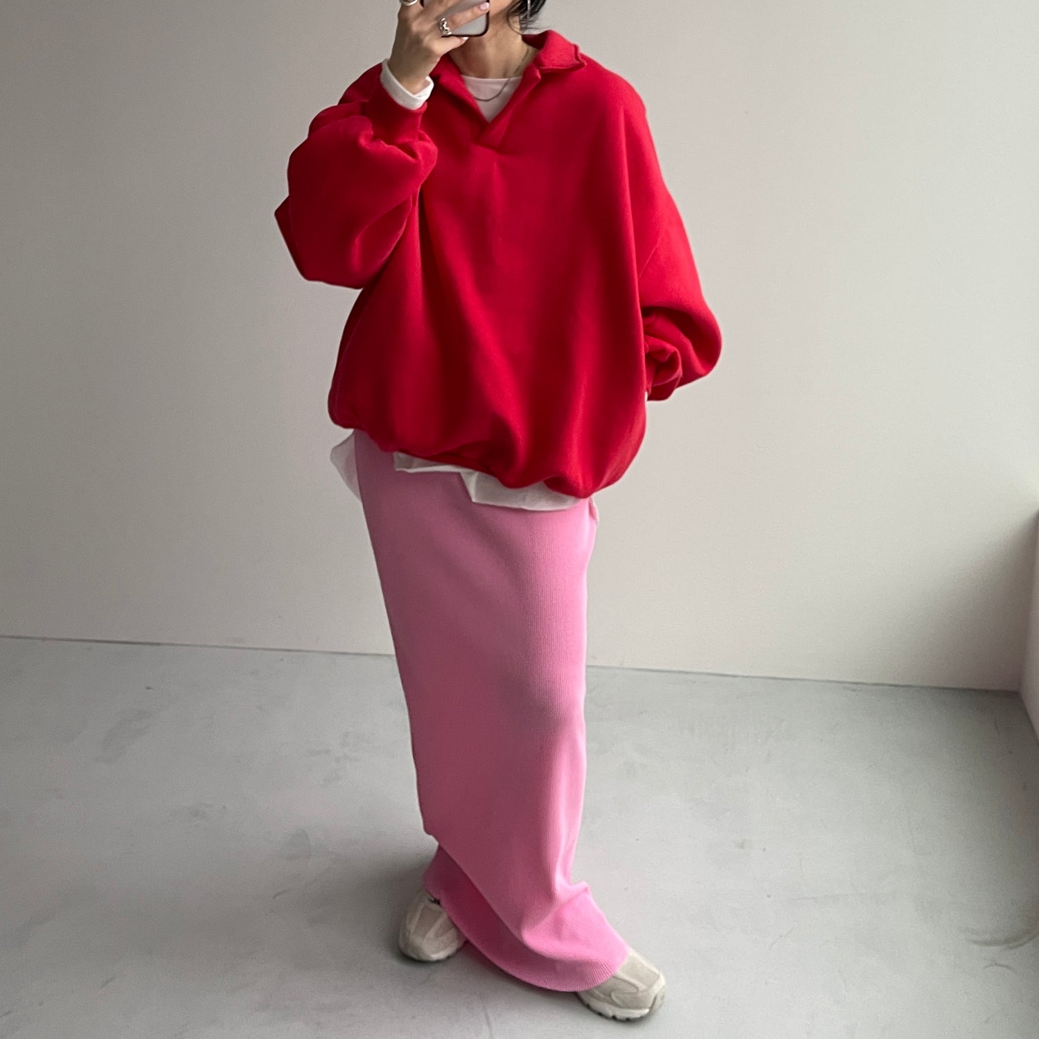 over size volume sleeve sweat / red