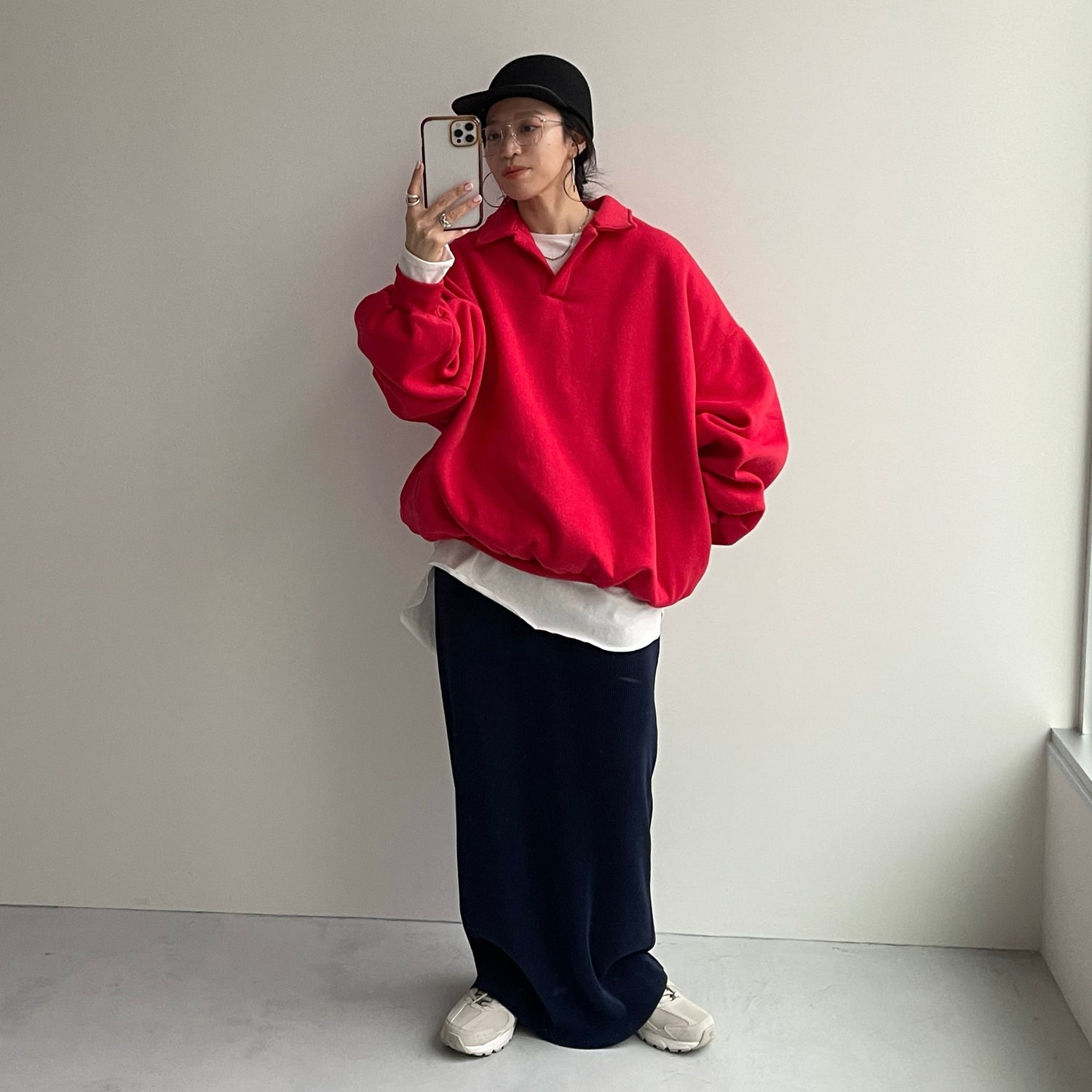 over size volume sleeve sweat / red