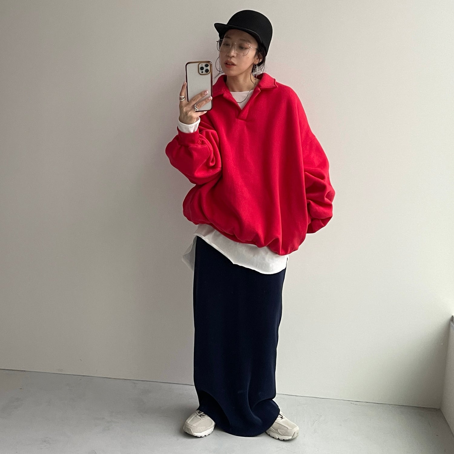 over size volume sleeve sweat / red