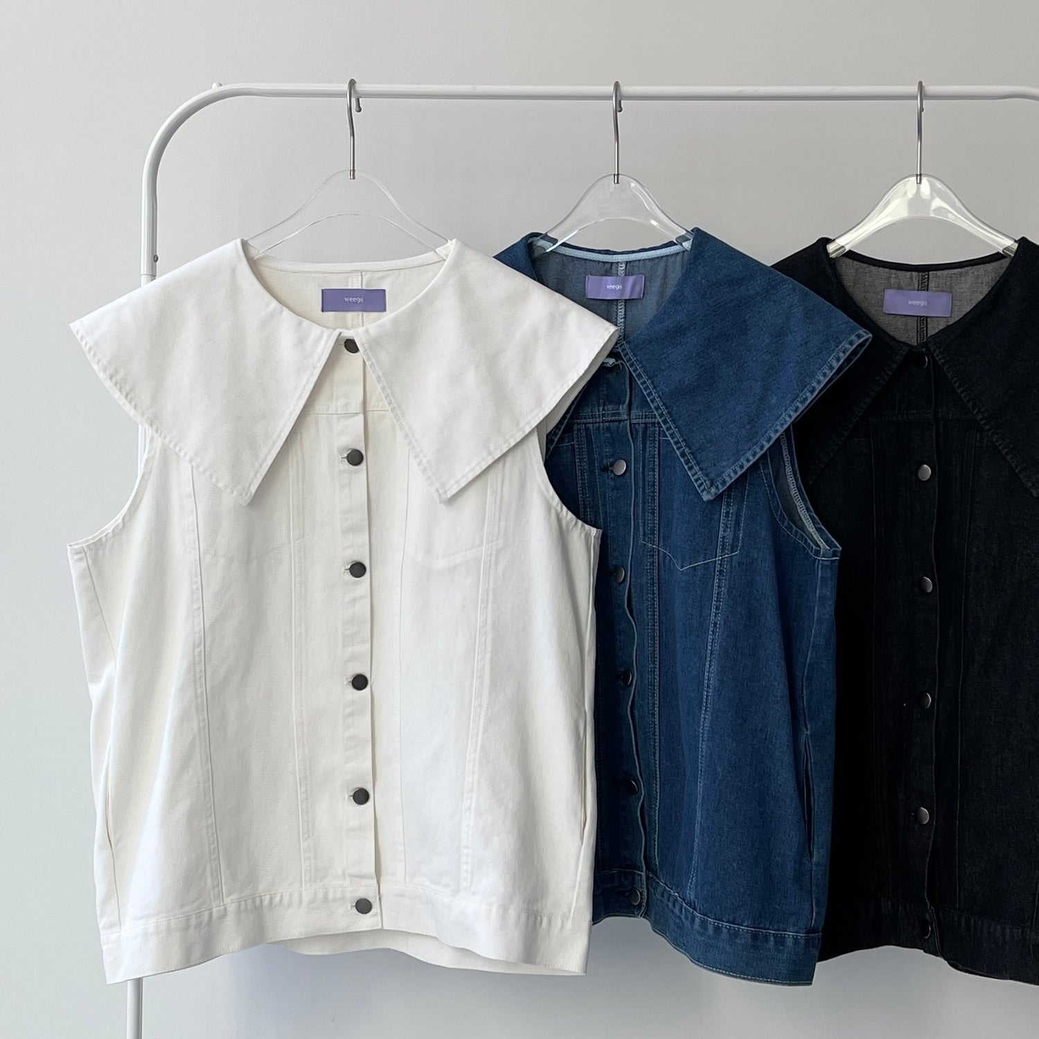 【SAMPLE】vintage like big collar denim vest / ivory