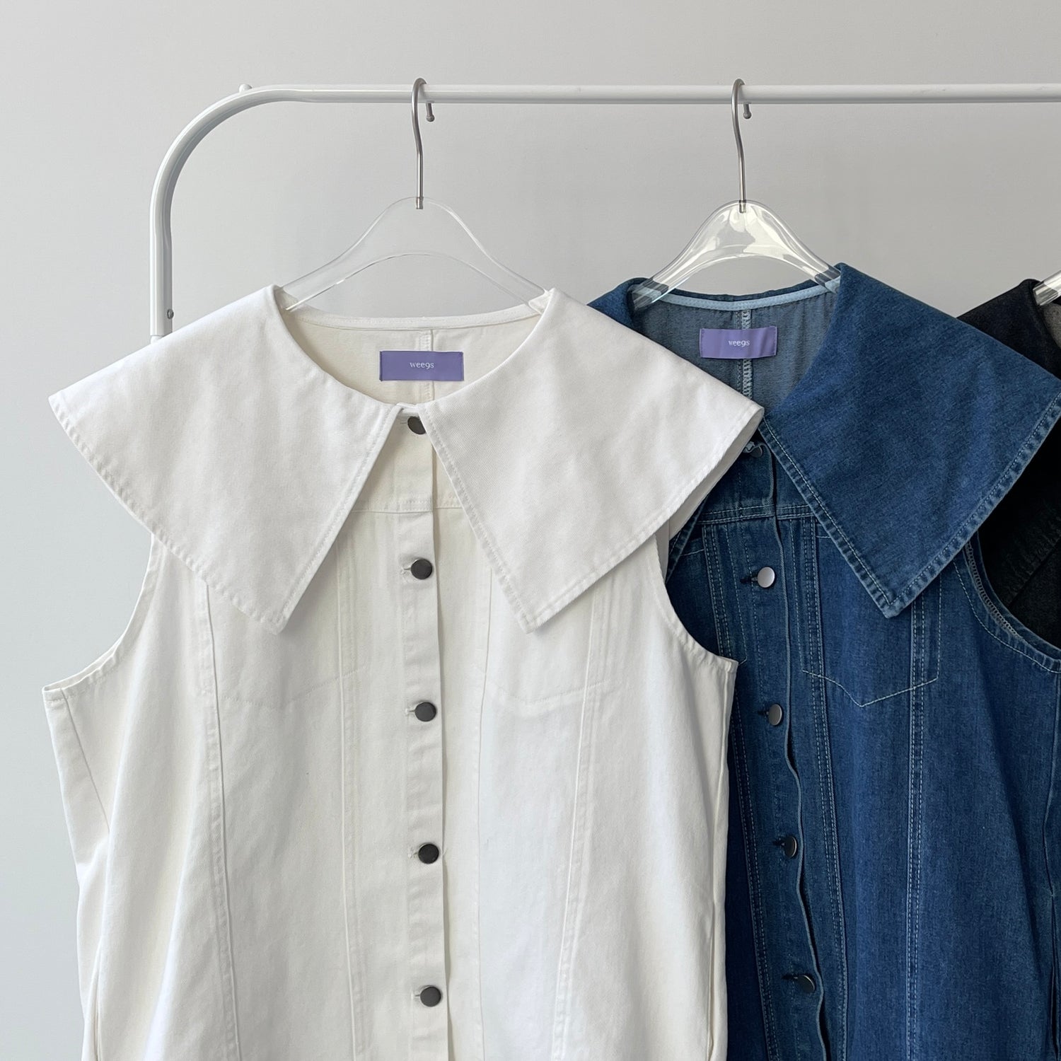 【SAMPLE】vintage like big collar denim vest / ivory