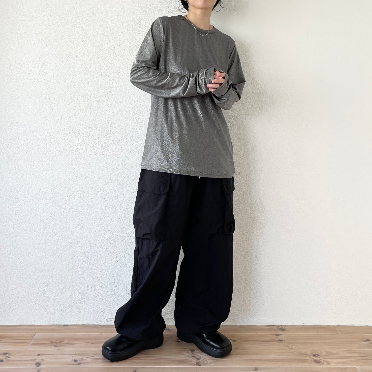 glitter disco long tee / black