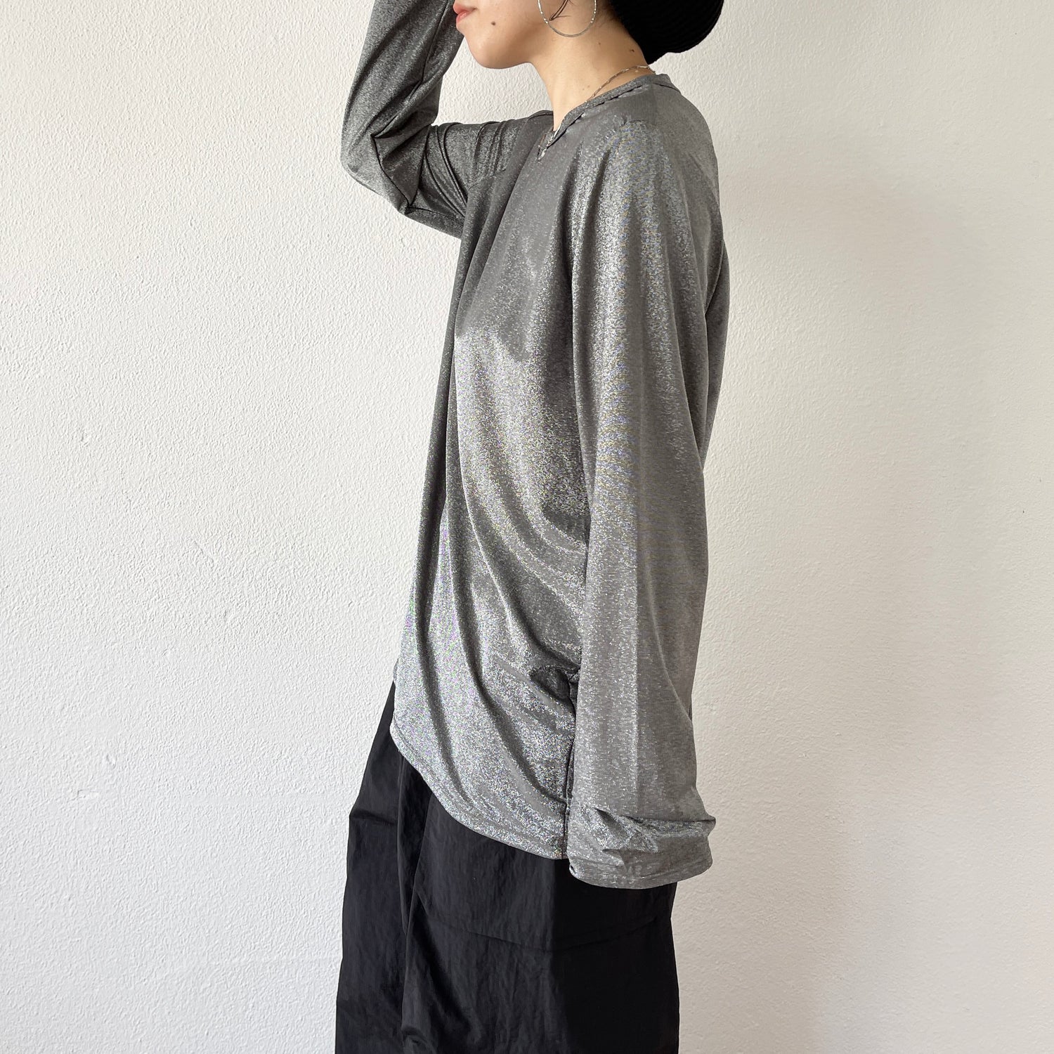 glitter disco long tee / black