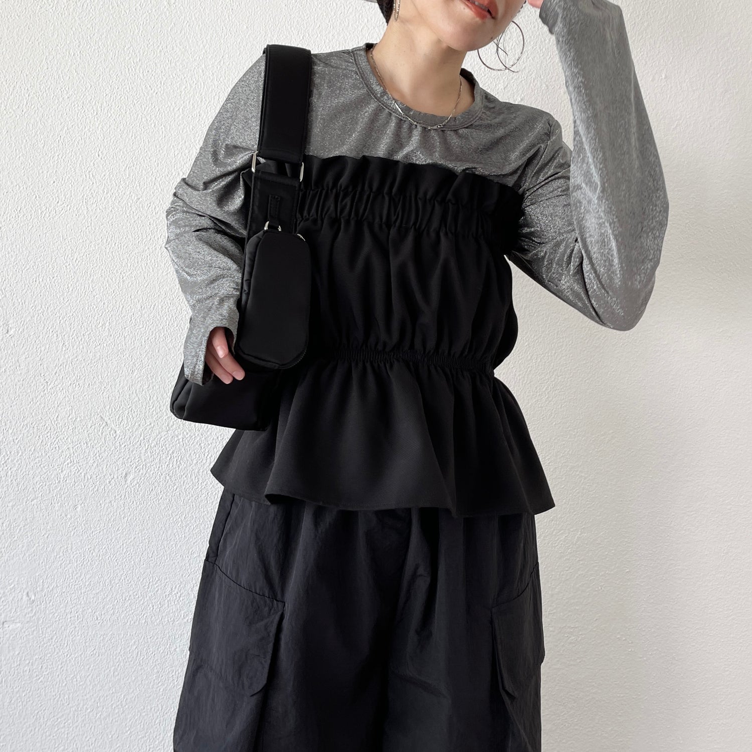 glitter disco long tee / black