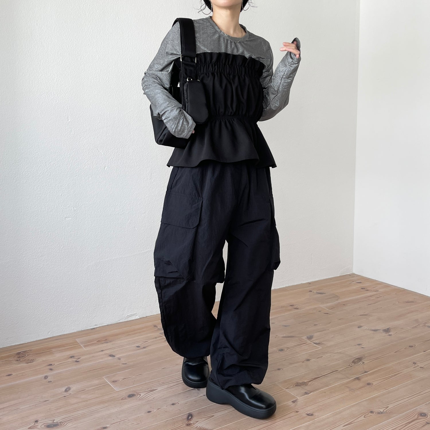 glitter disco long tee / black