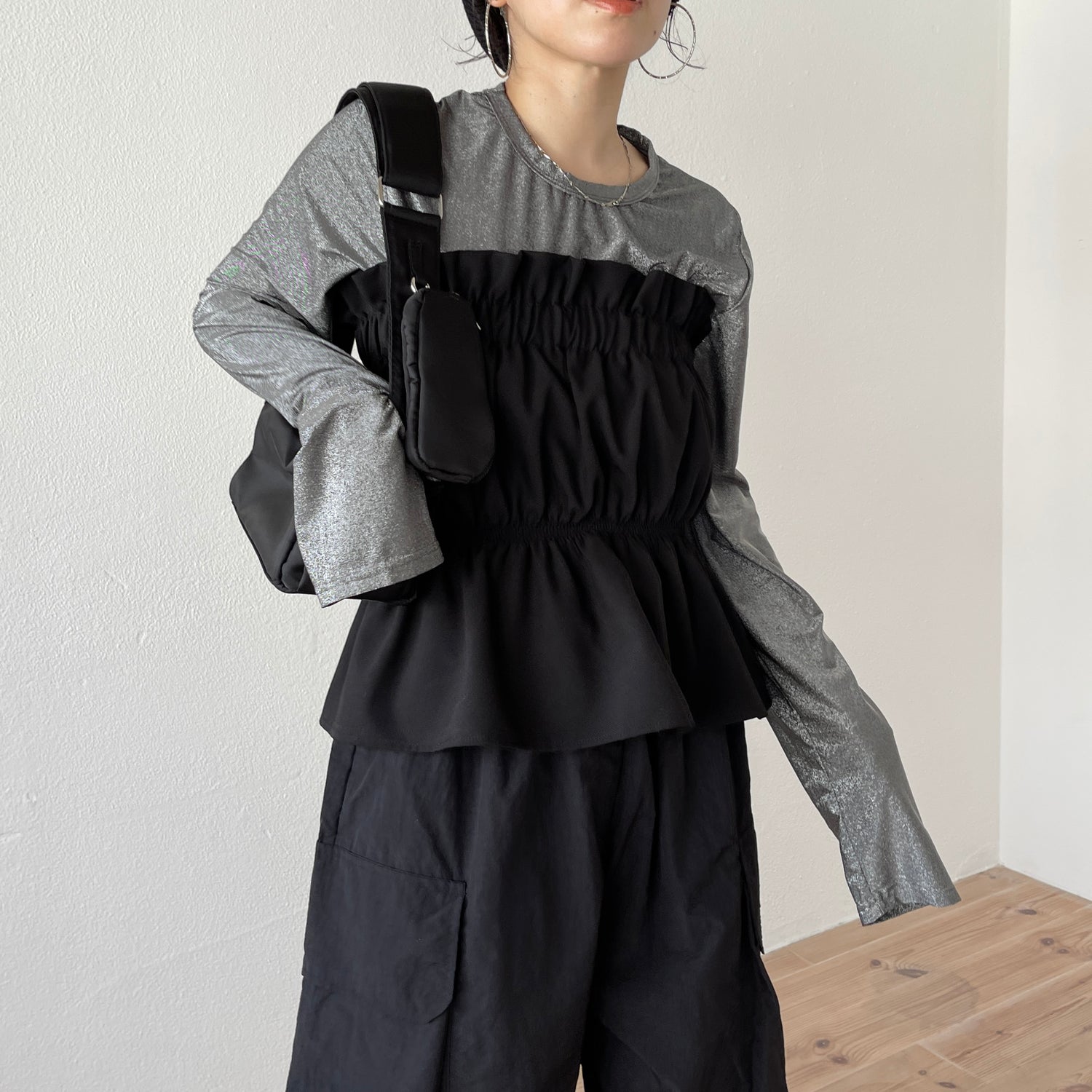 glitter disco long tee / black