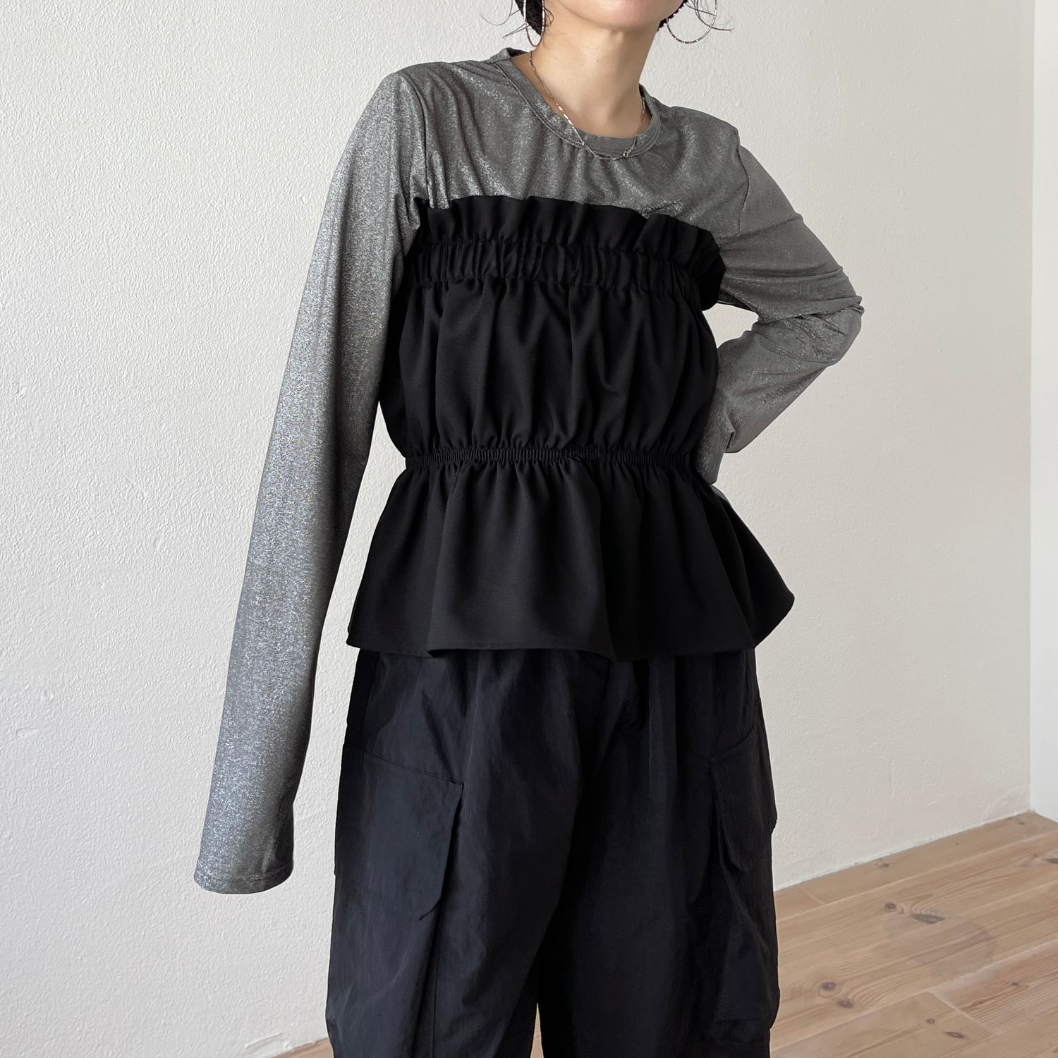 glitter disco long tee / black