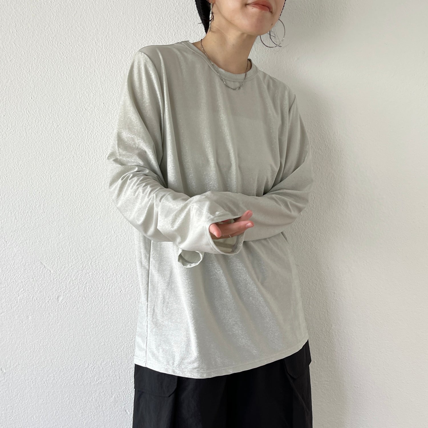 glitter disco long tee / silver