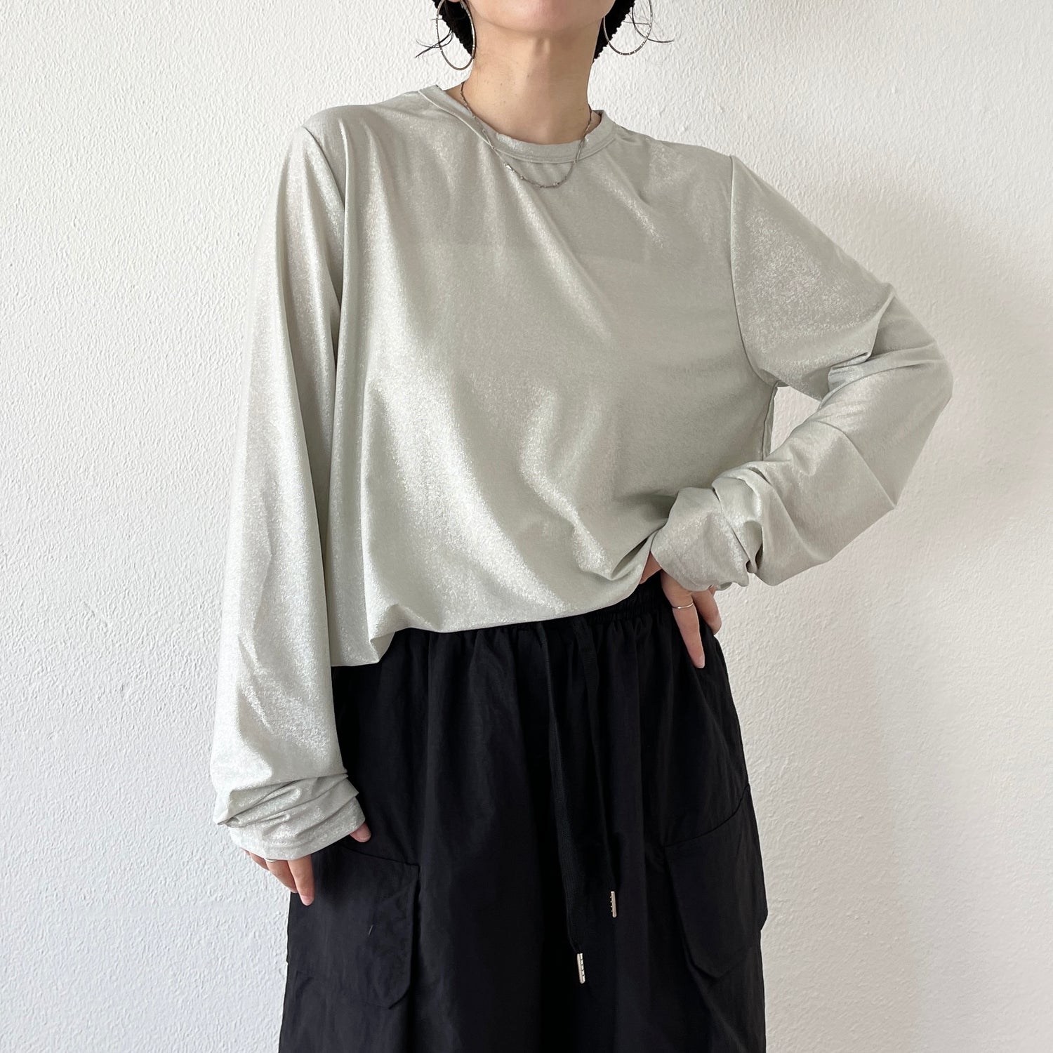 glitter disco long tee / silver