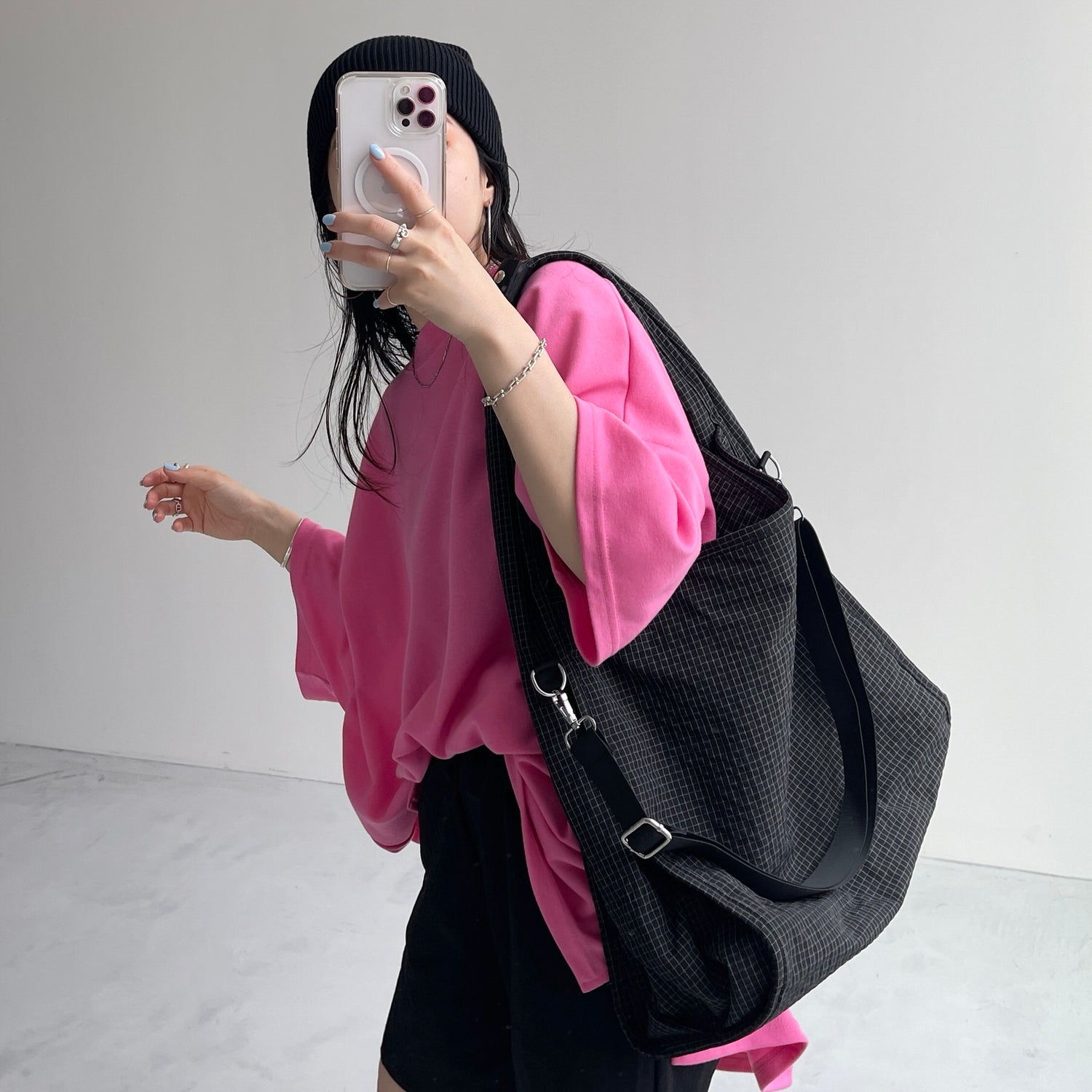 2way big check bag / black