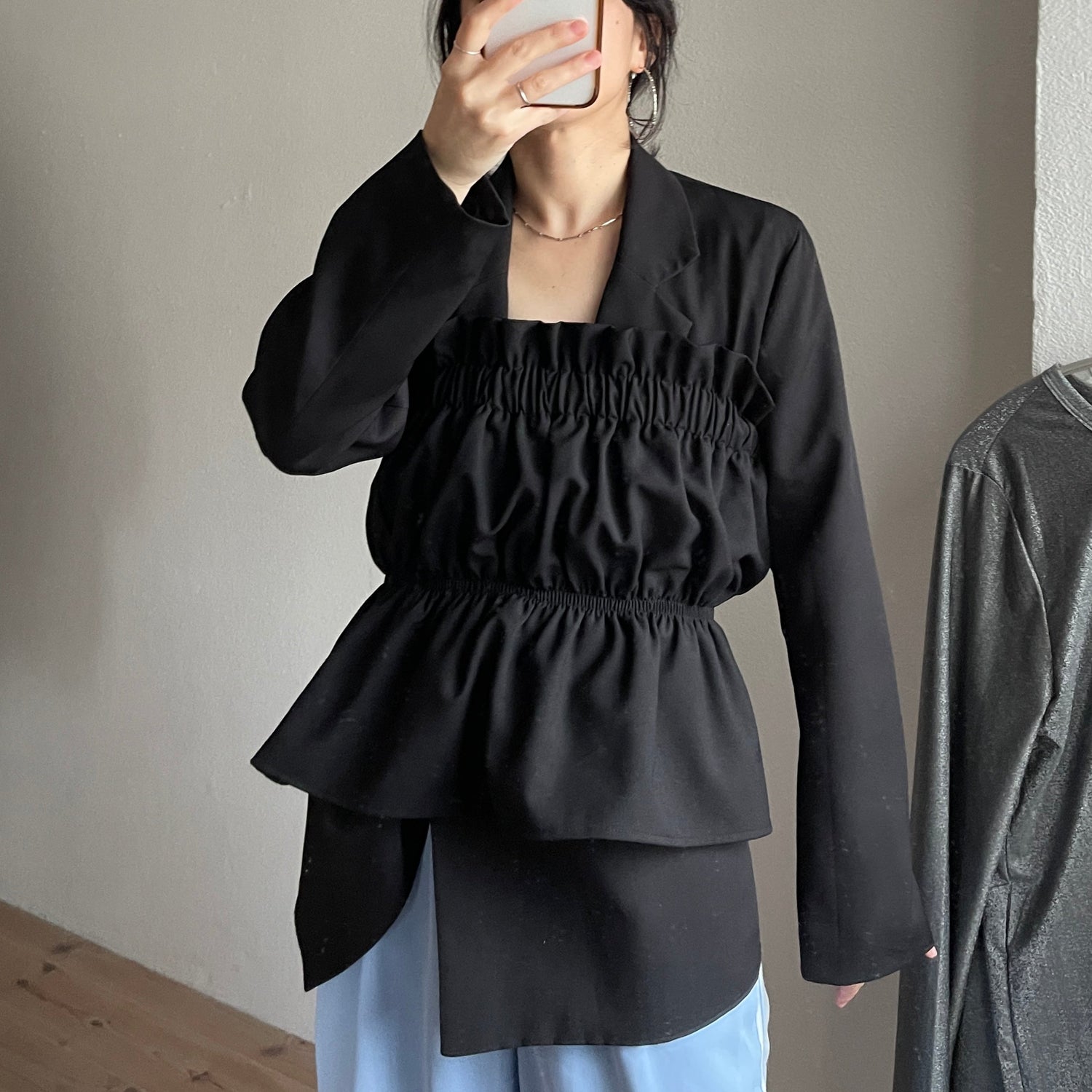 plus one nylon bustier / black (シャカシャカナイロン素材)