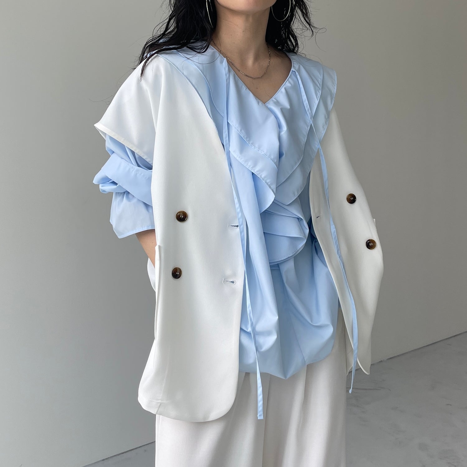 big collar frill blouse / light blue