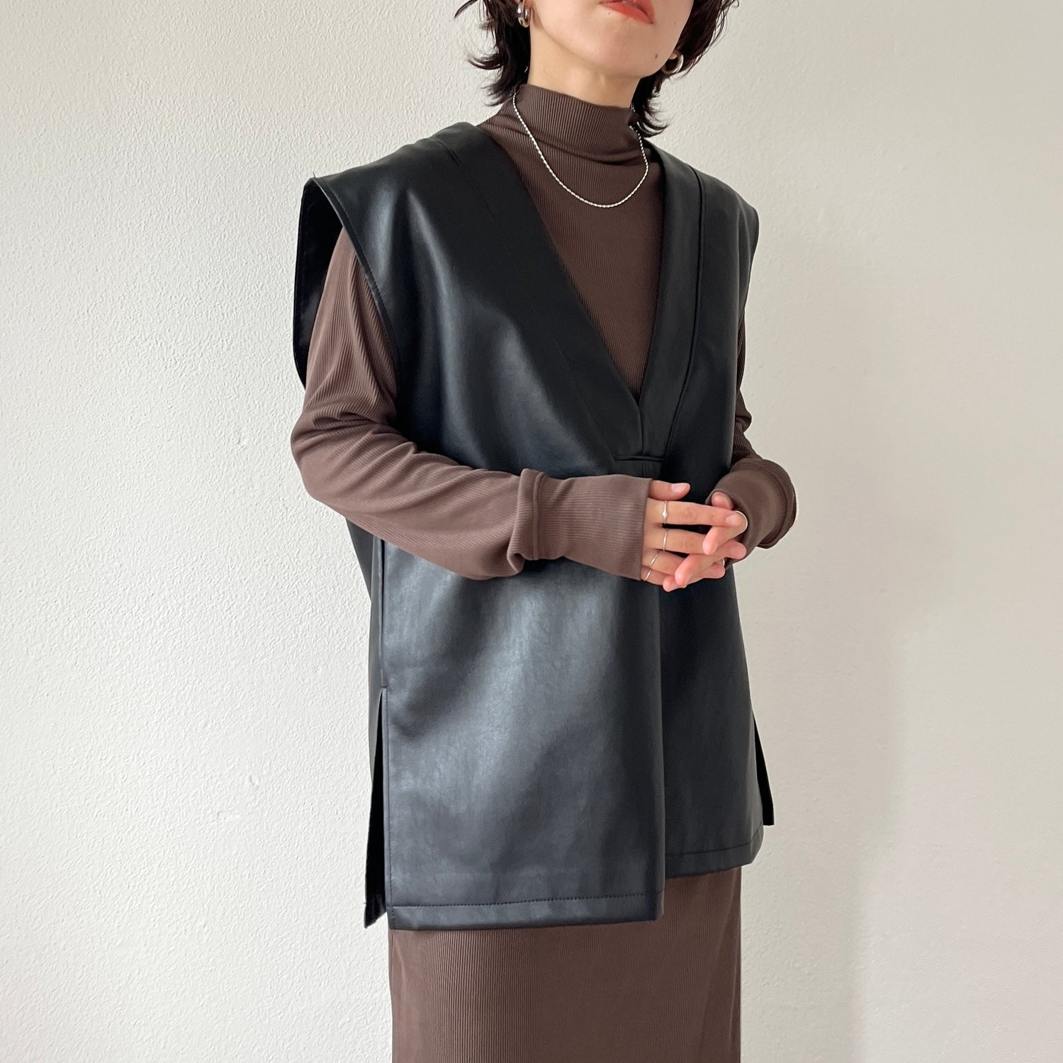 【SAMPLE】2way rib one piece / brown