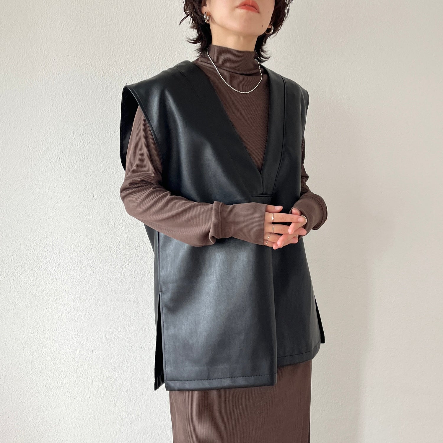 【SAMPLE】2way rib one piece / brown