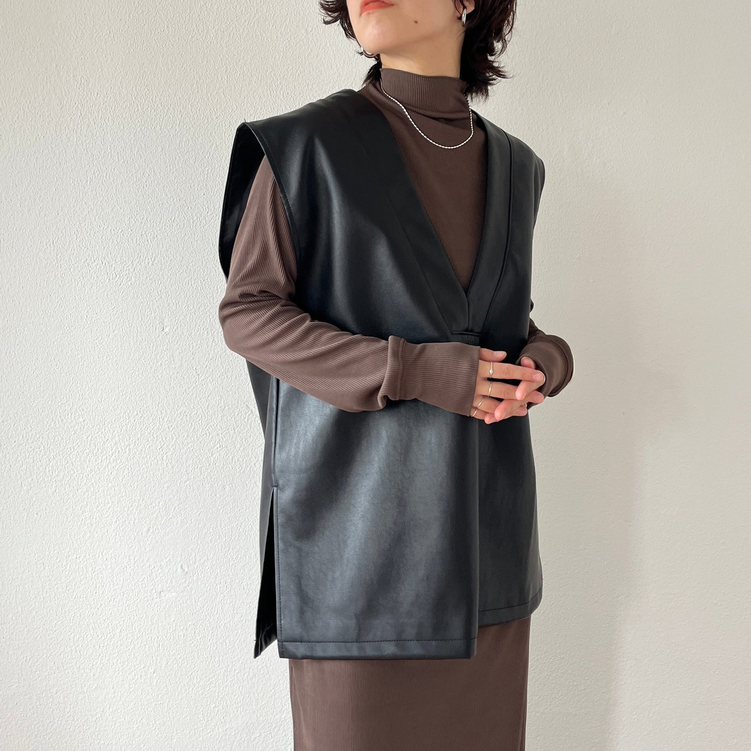 【SAMPLE】2way rib one piece / brown