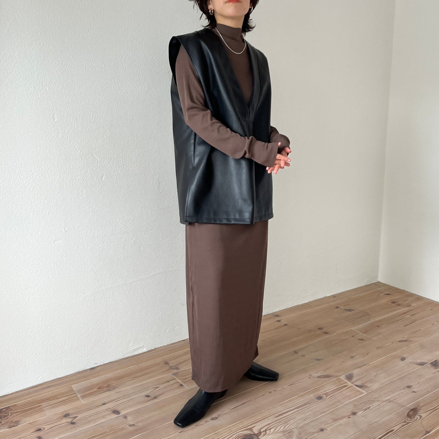 【SAMPLE】2way rib one piece / brown