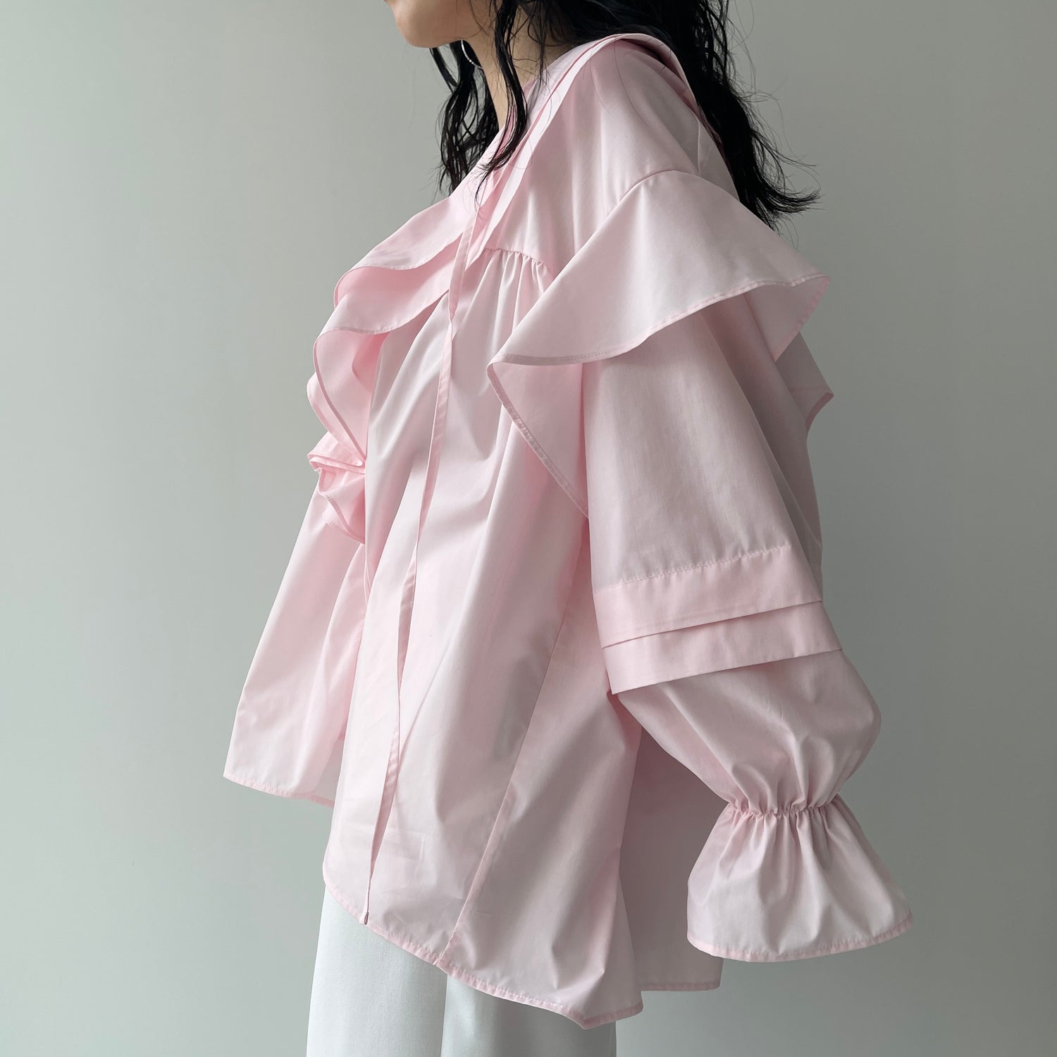 big collar frill blouse / baby pink