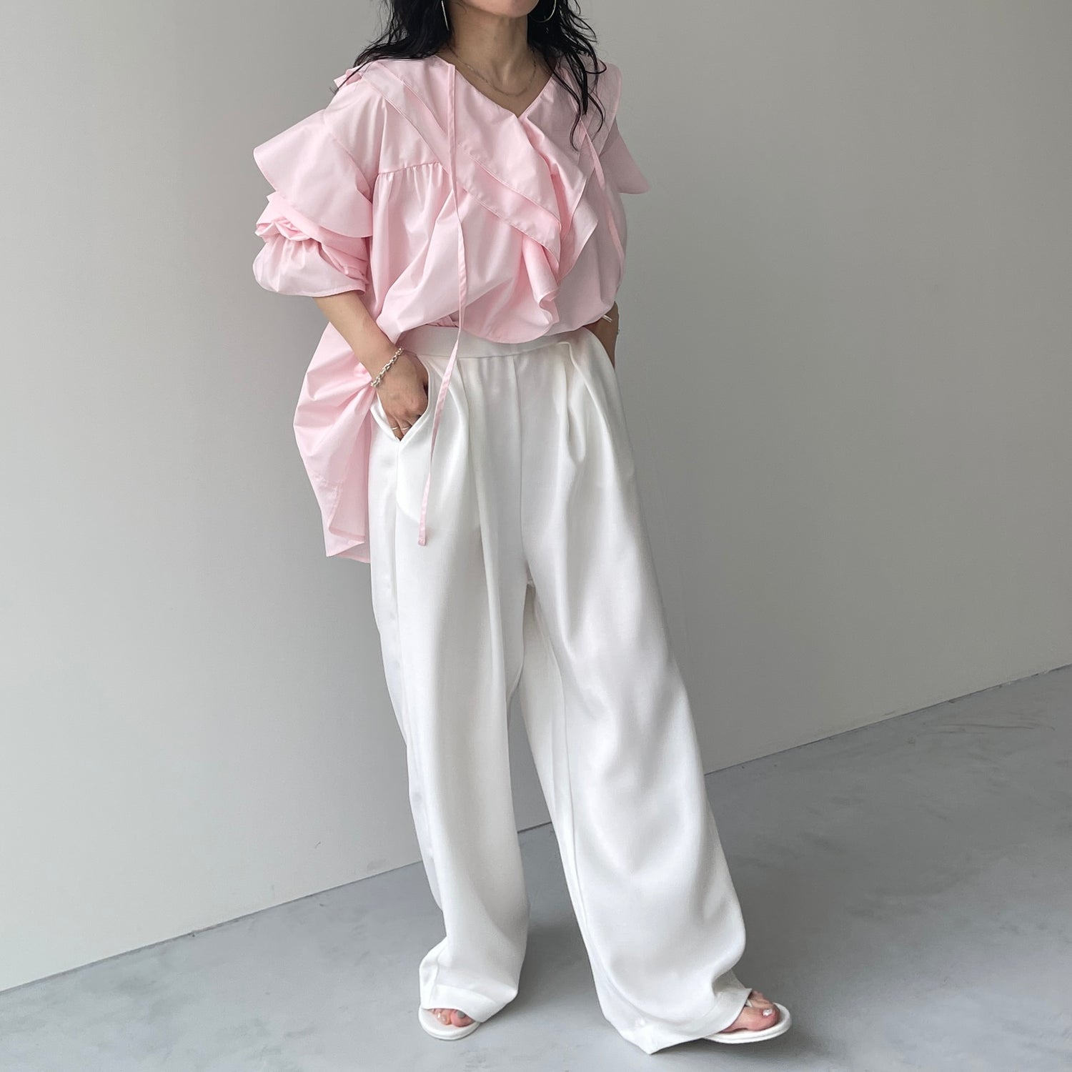 big collar frill blouse / baby pink
