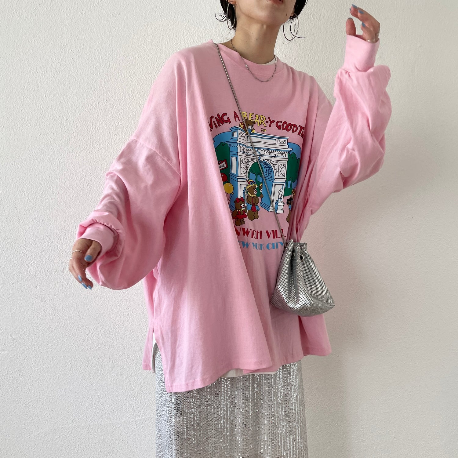 vintage like bear tee / pink