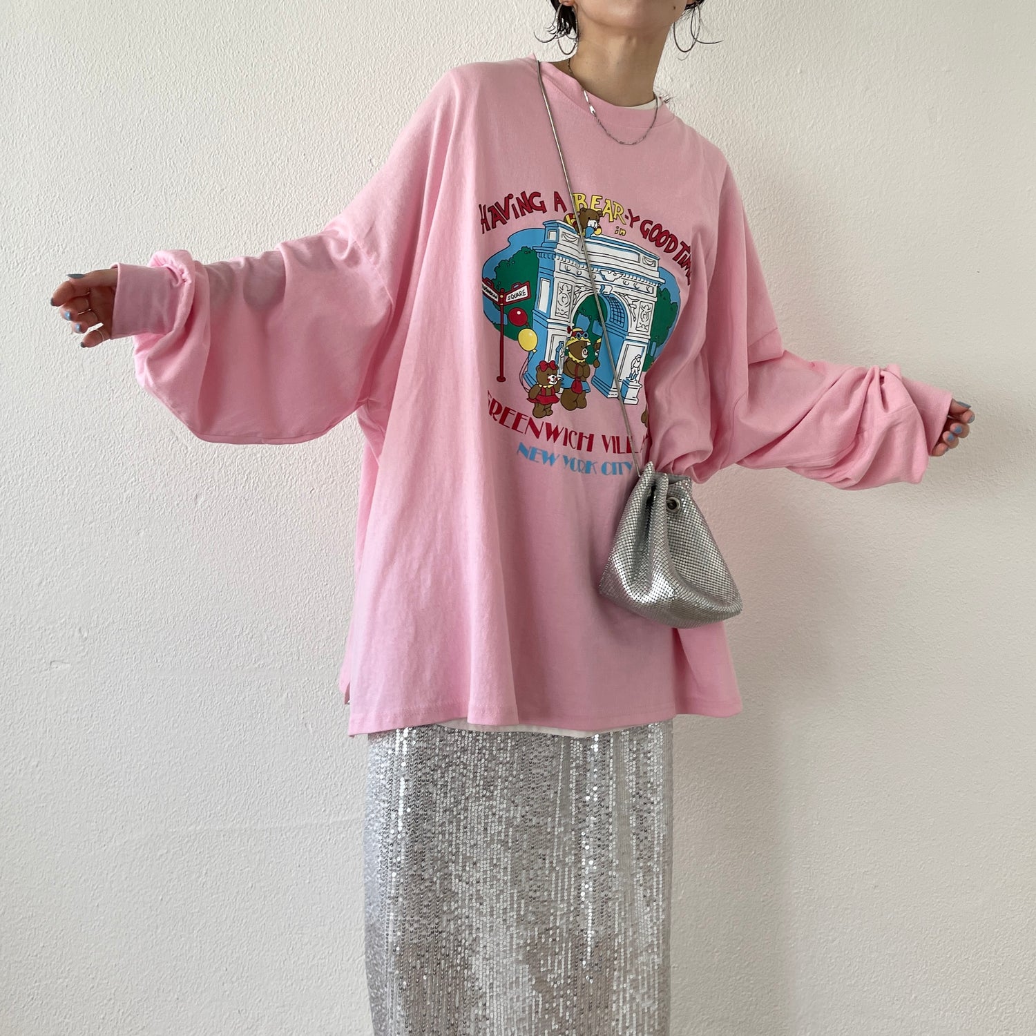 vintage like bear tee / pink