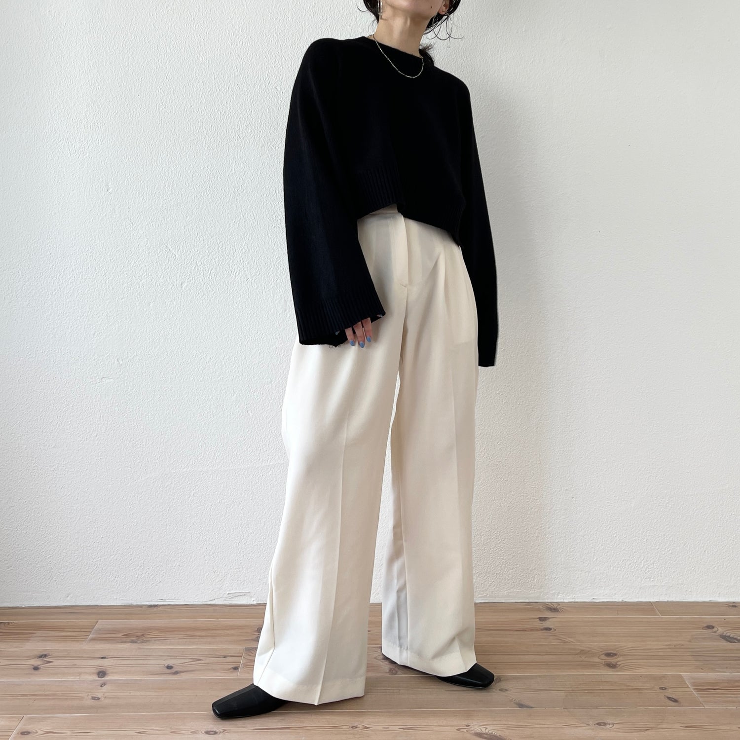 wide sleeve short knit / black