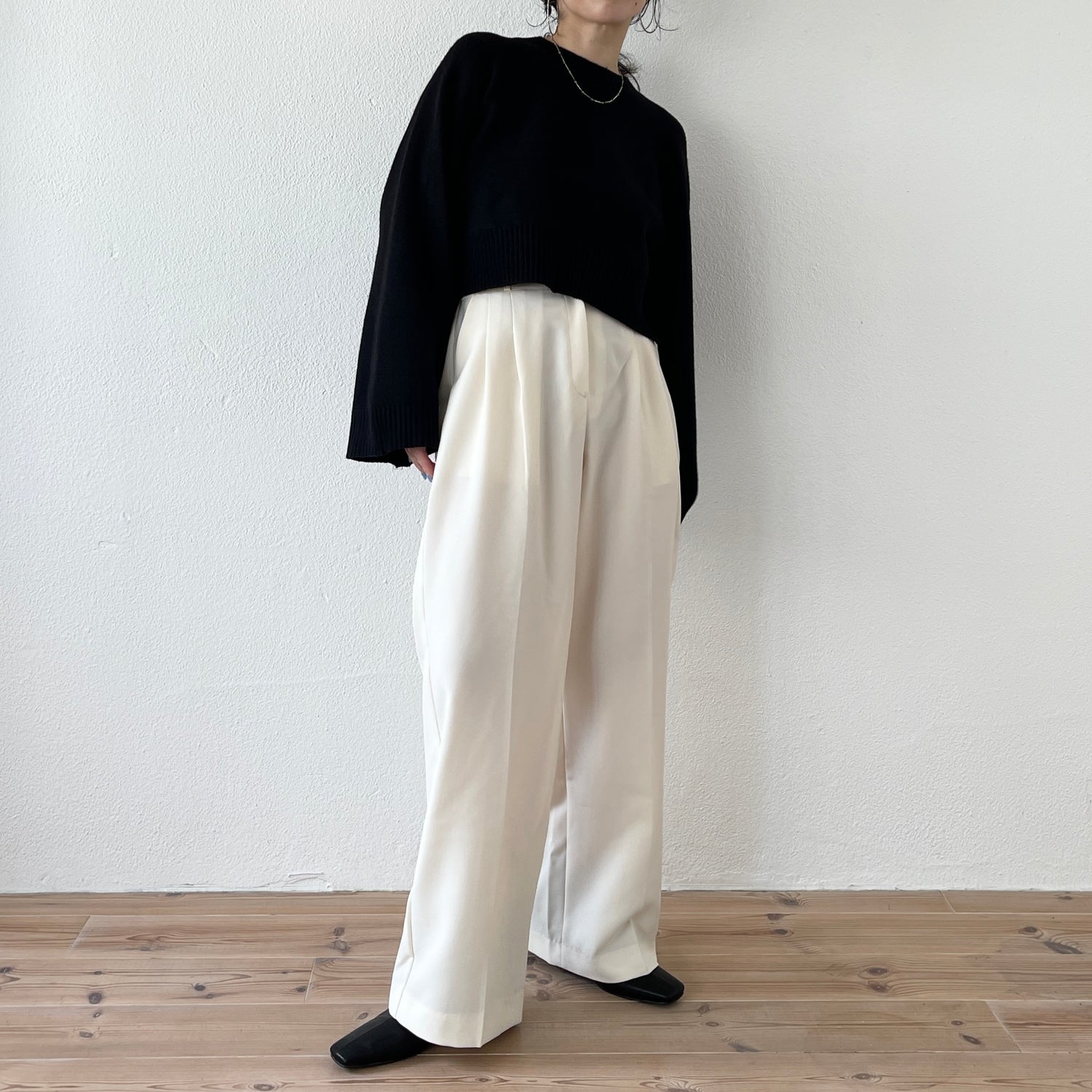wide sleeve short knit / black