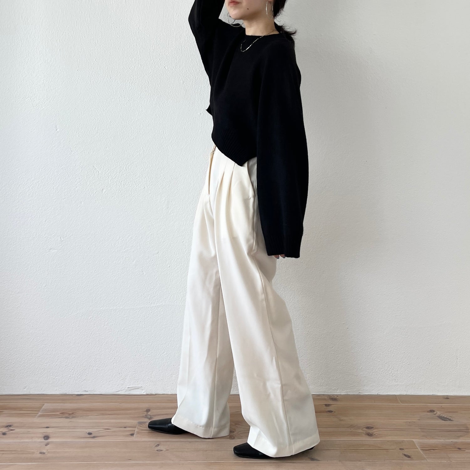 wide sleeve short knit / black
