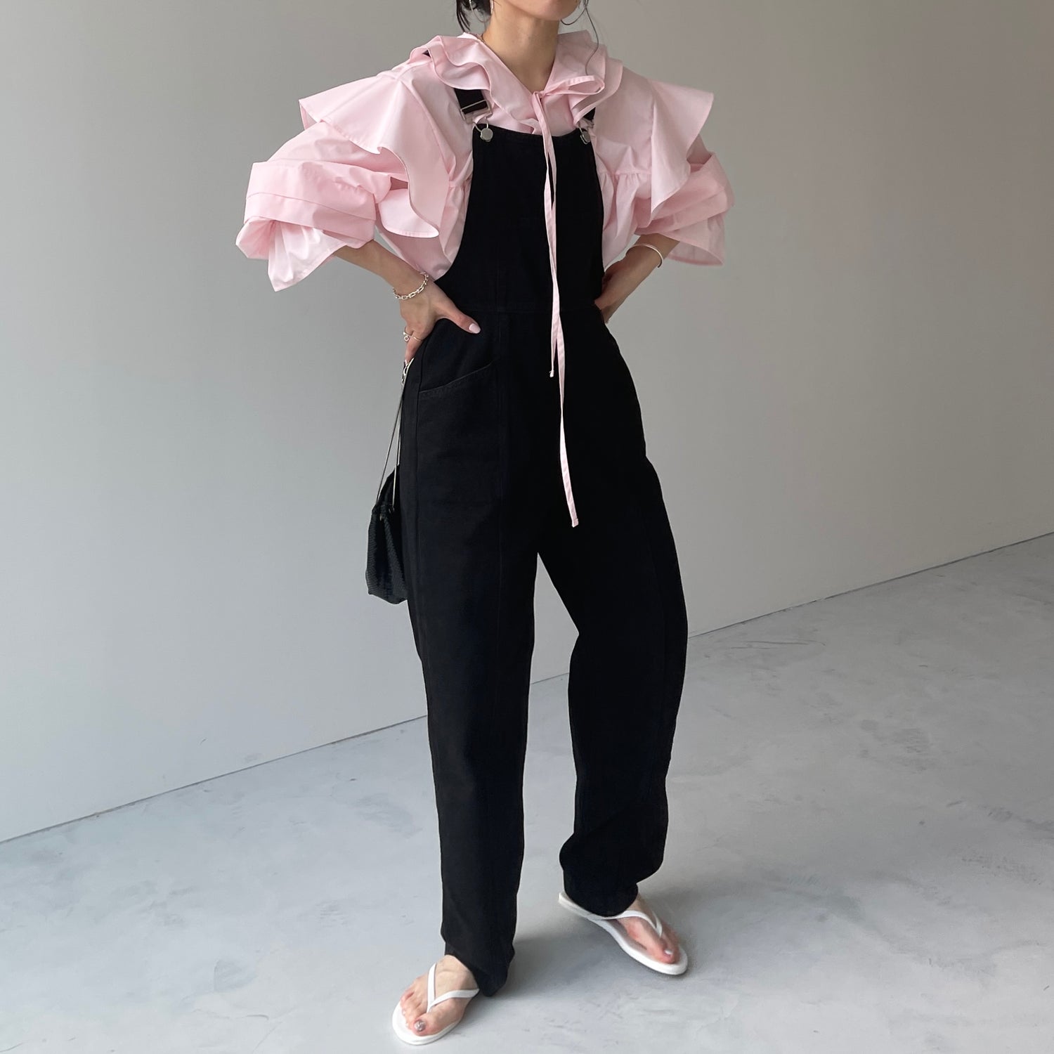 big collar frill blouse / baby pink