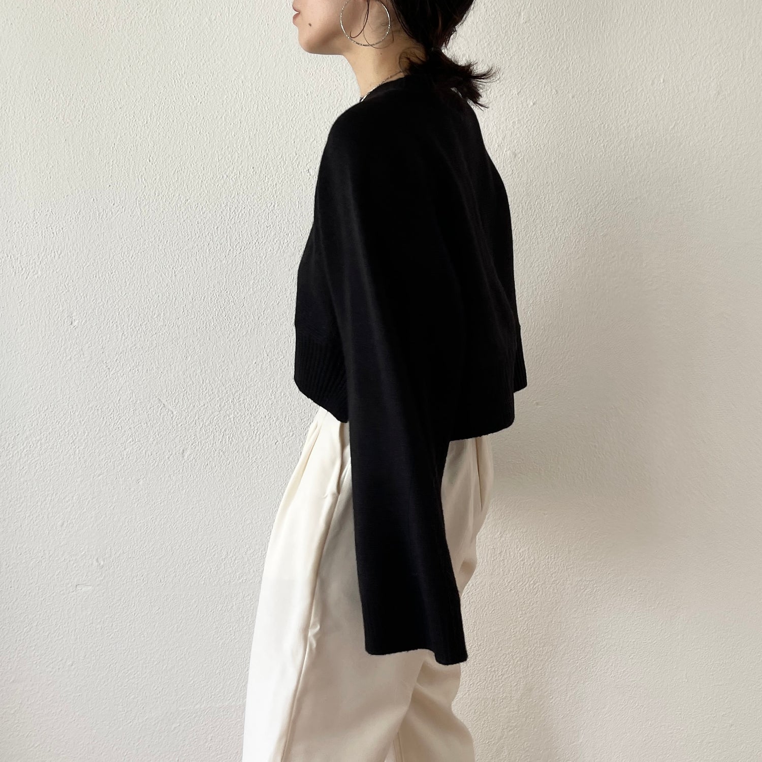 wide sleeve short knit / black