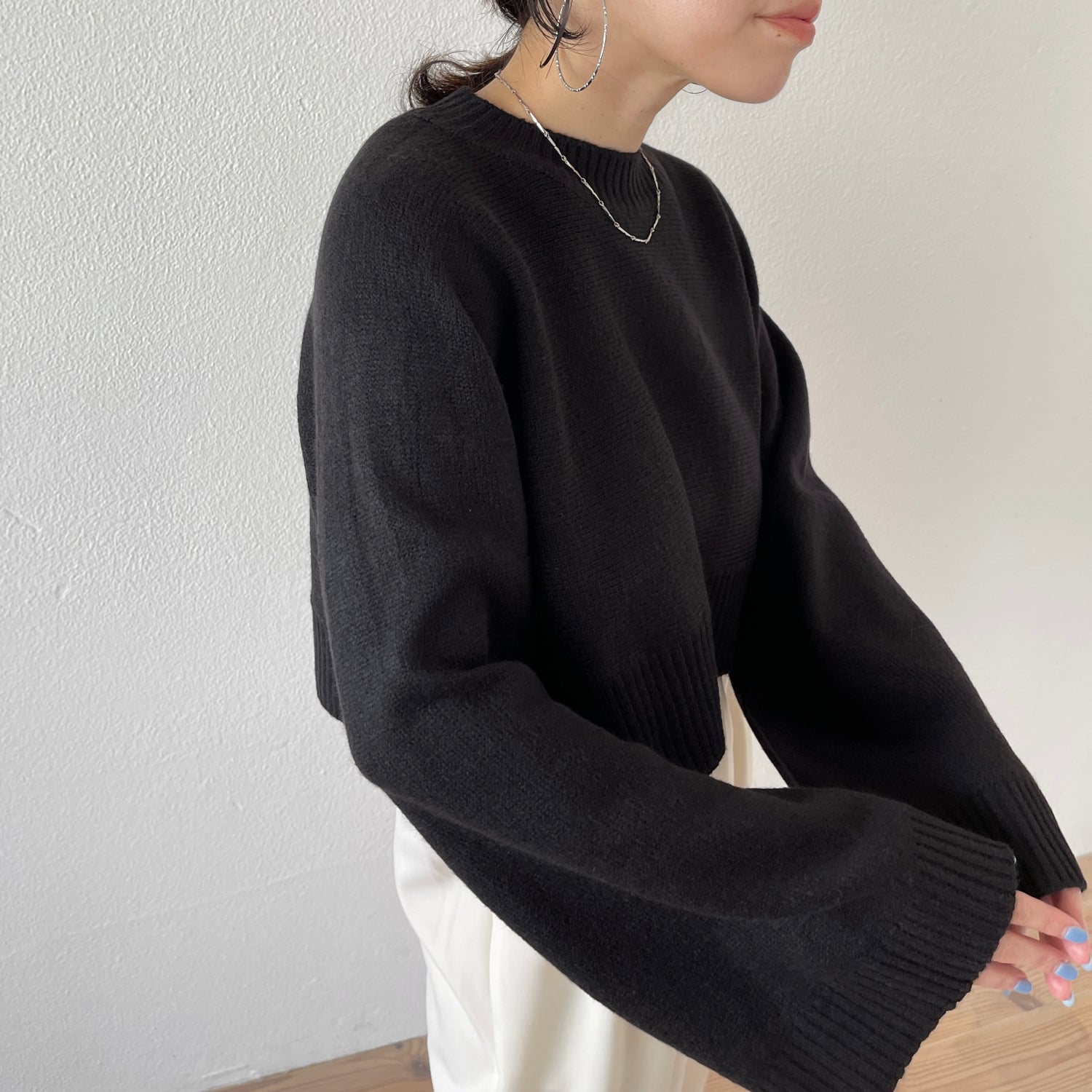 wide sleeve short knit / black