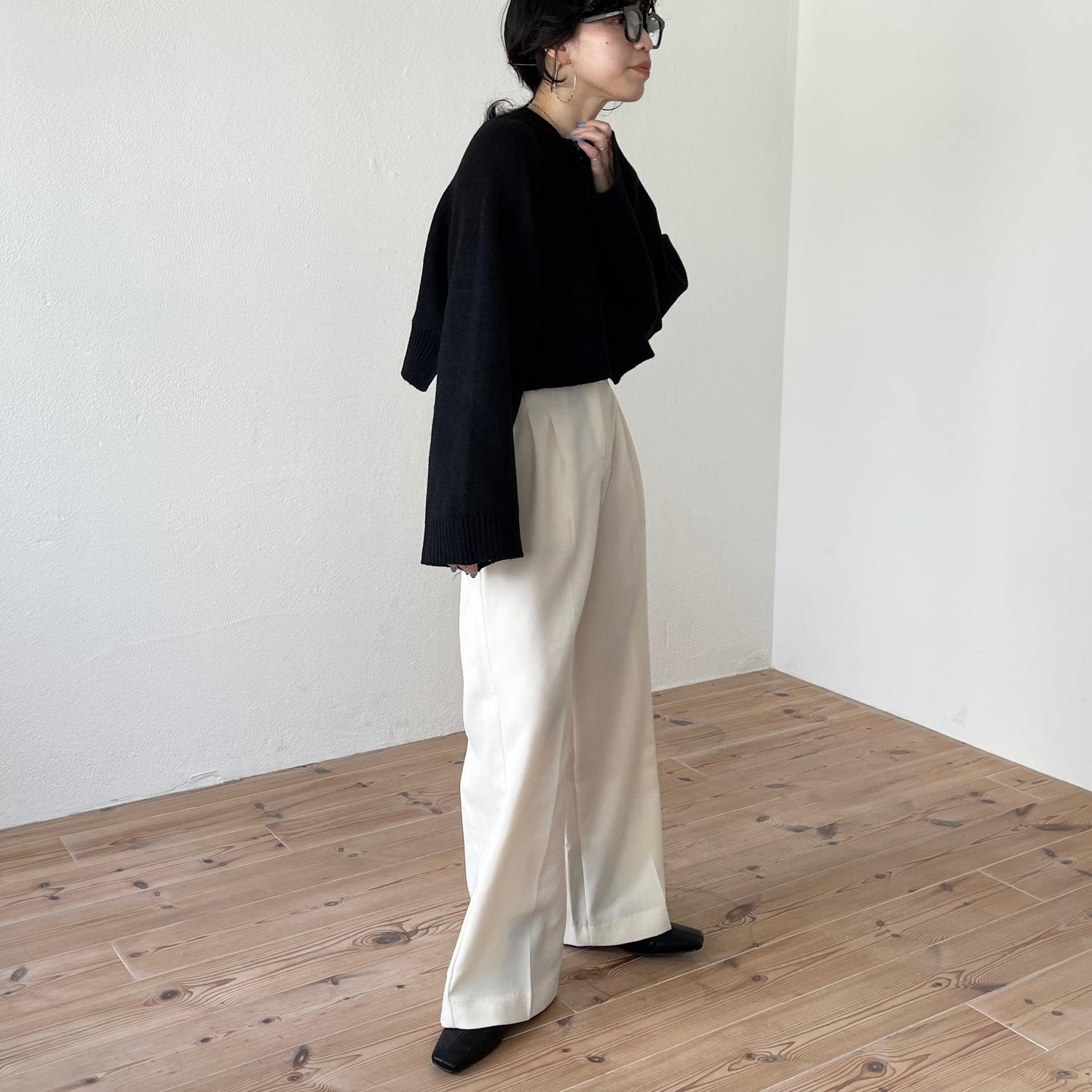 wide sleeve short knit / black