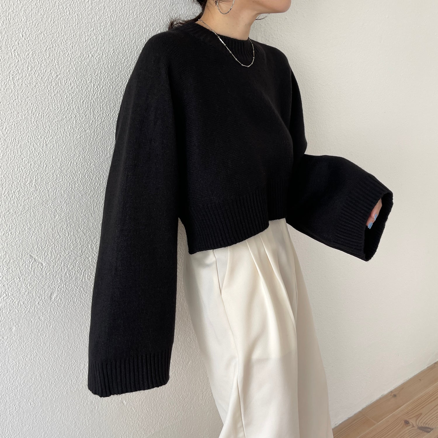 wide sleeve short knit / black
