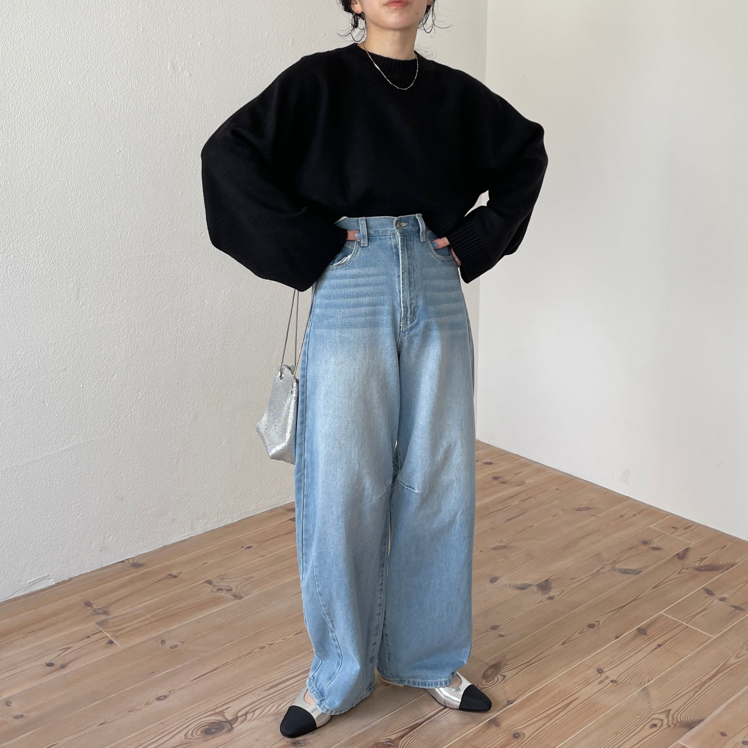 wide sleeve short knit / black