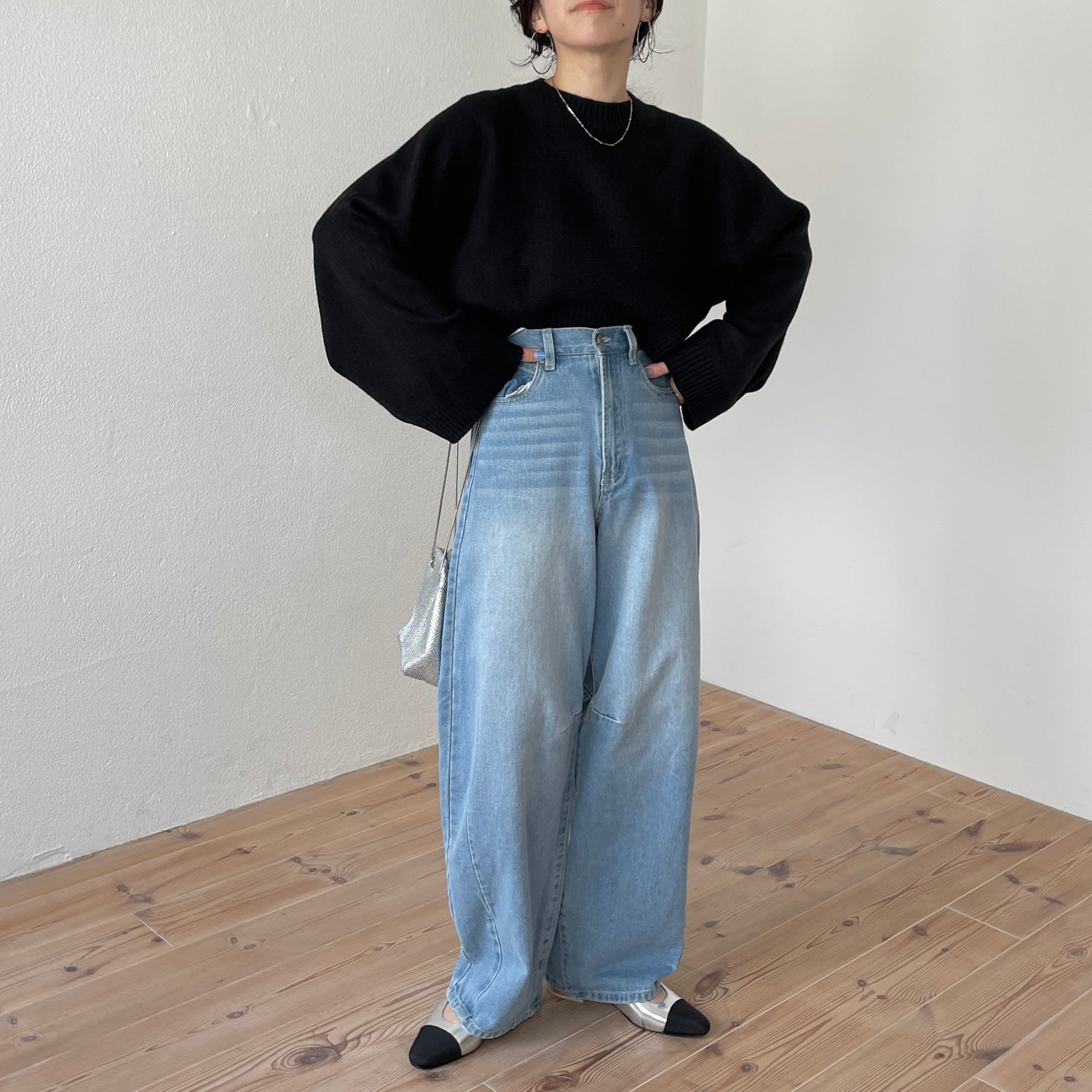 wide sleeve short knit / black