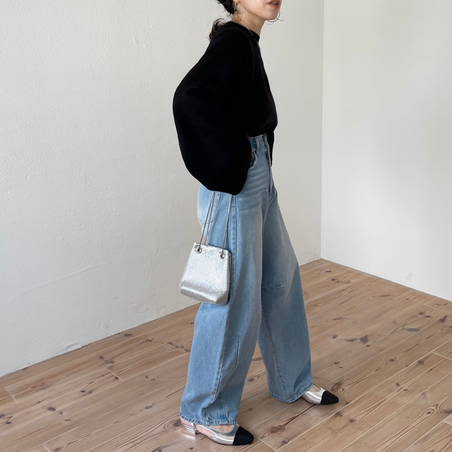 wide sleeve short knit / black
