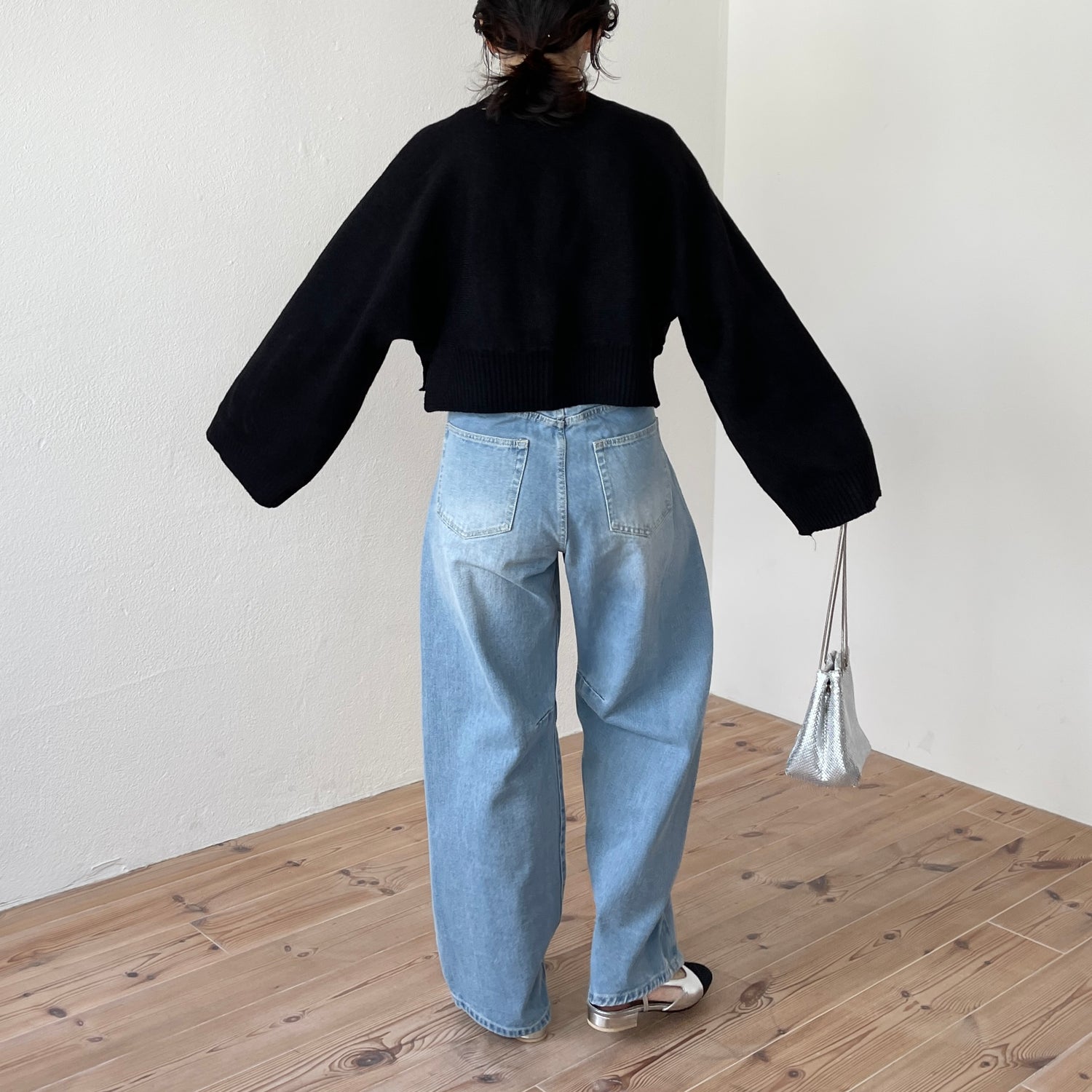 wide sleeve short knit / black