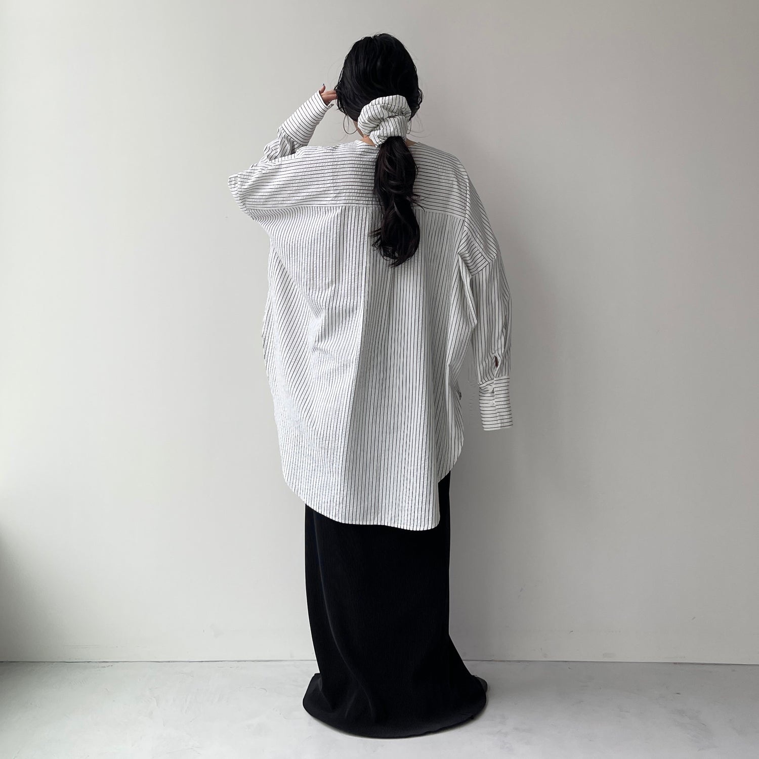 【2点SET】pouch chouchou × over size no collar seersucker shirt