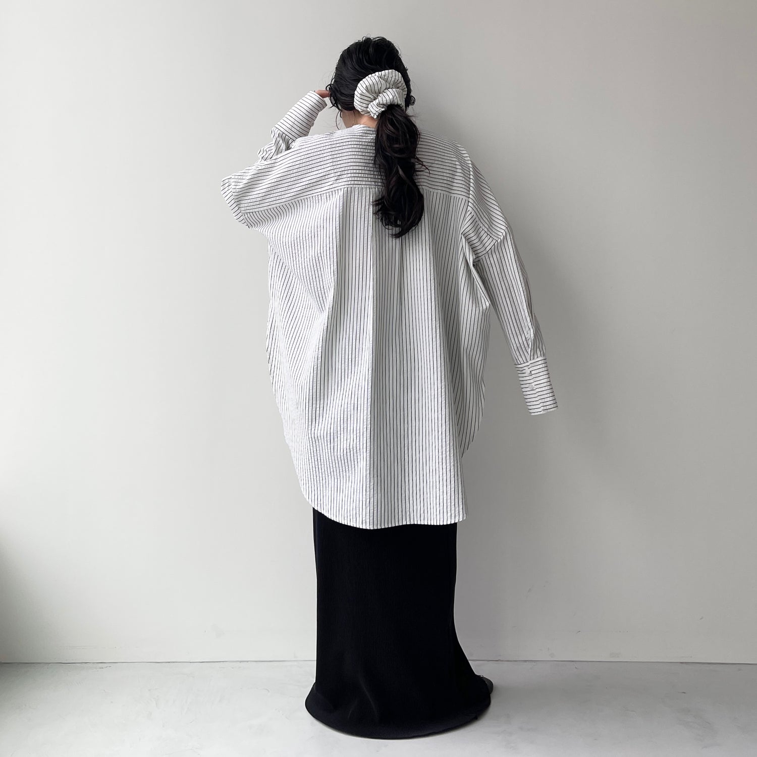 【2点SET】pouch chouchou × over size no collar seersucker shirt