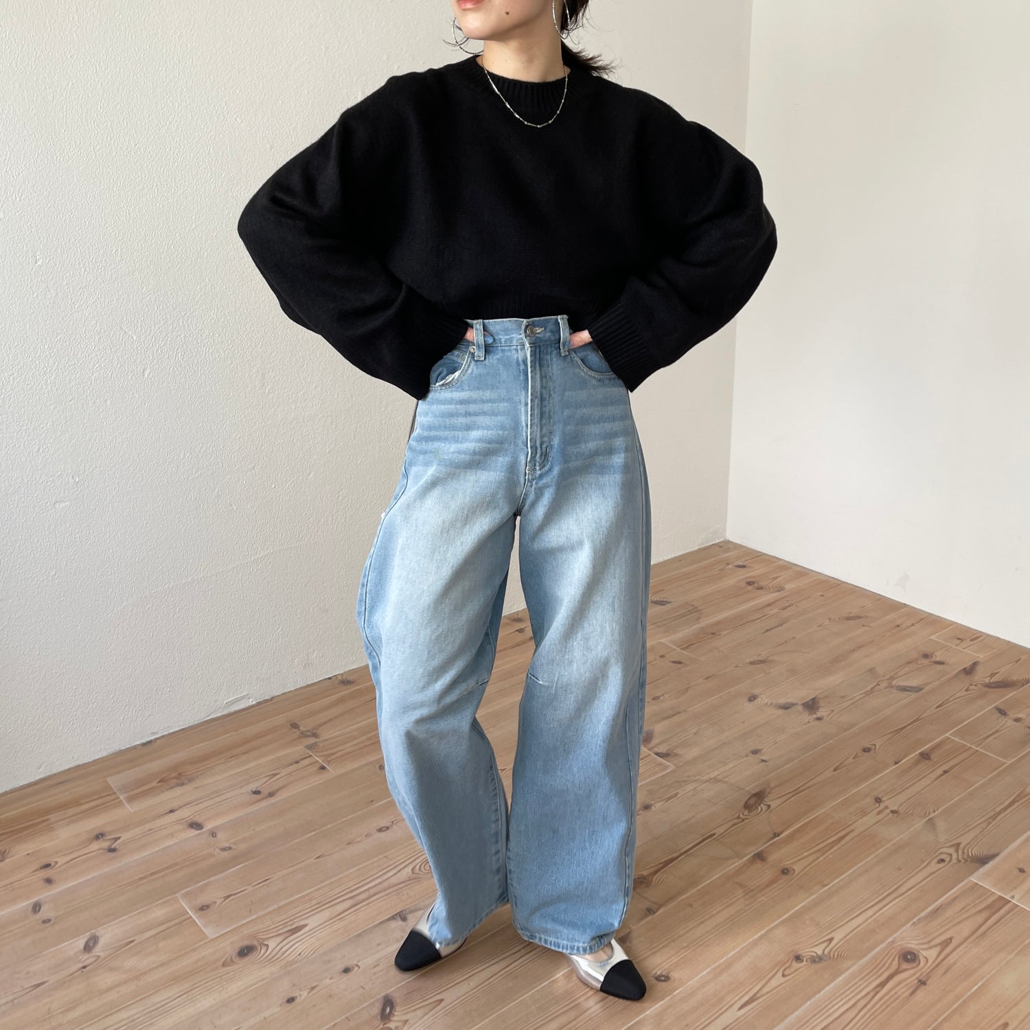 wide sleeve short knit / black