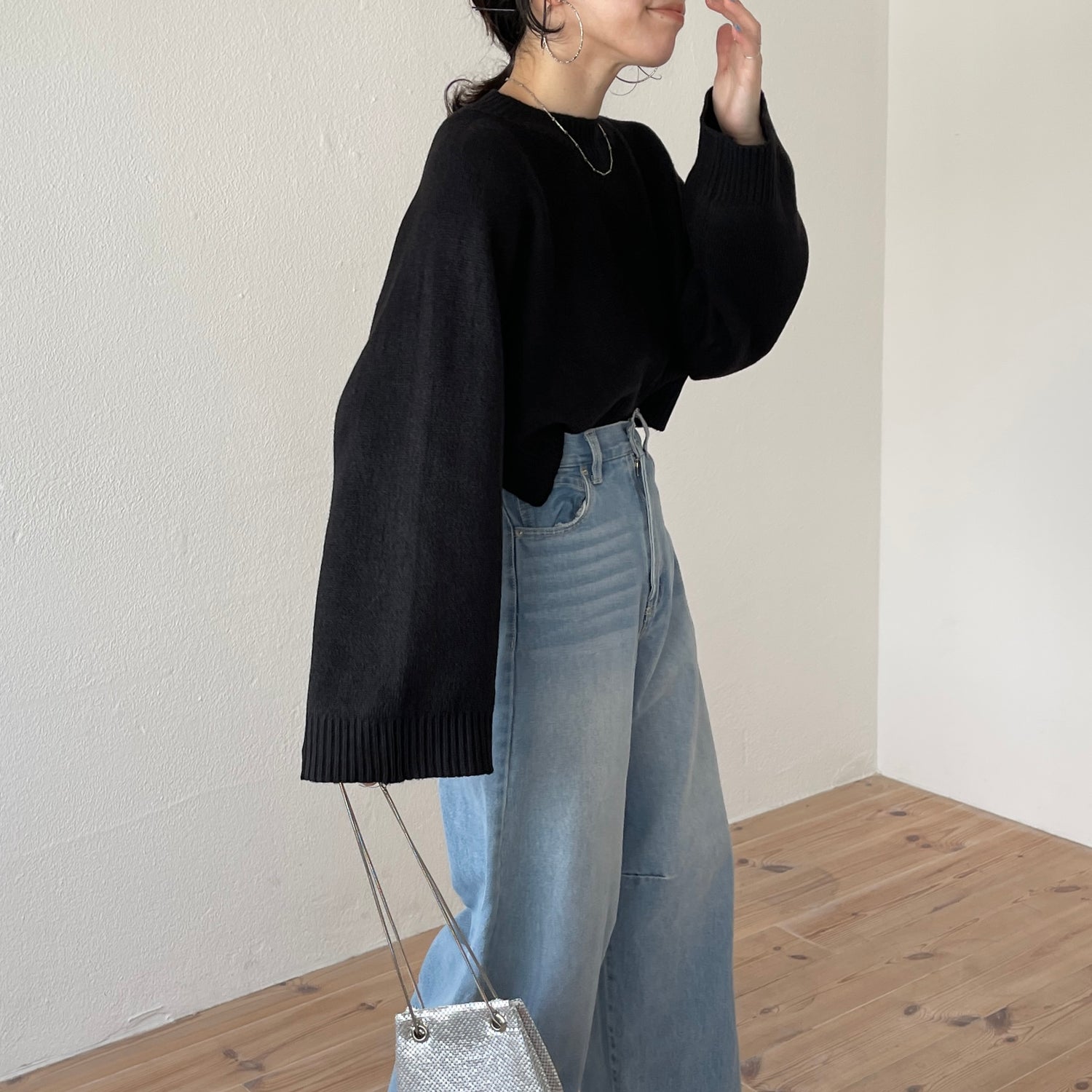 wide sleeve short knit / black