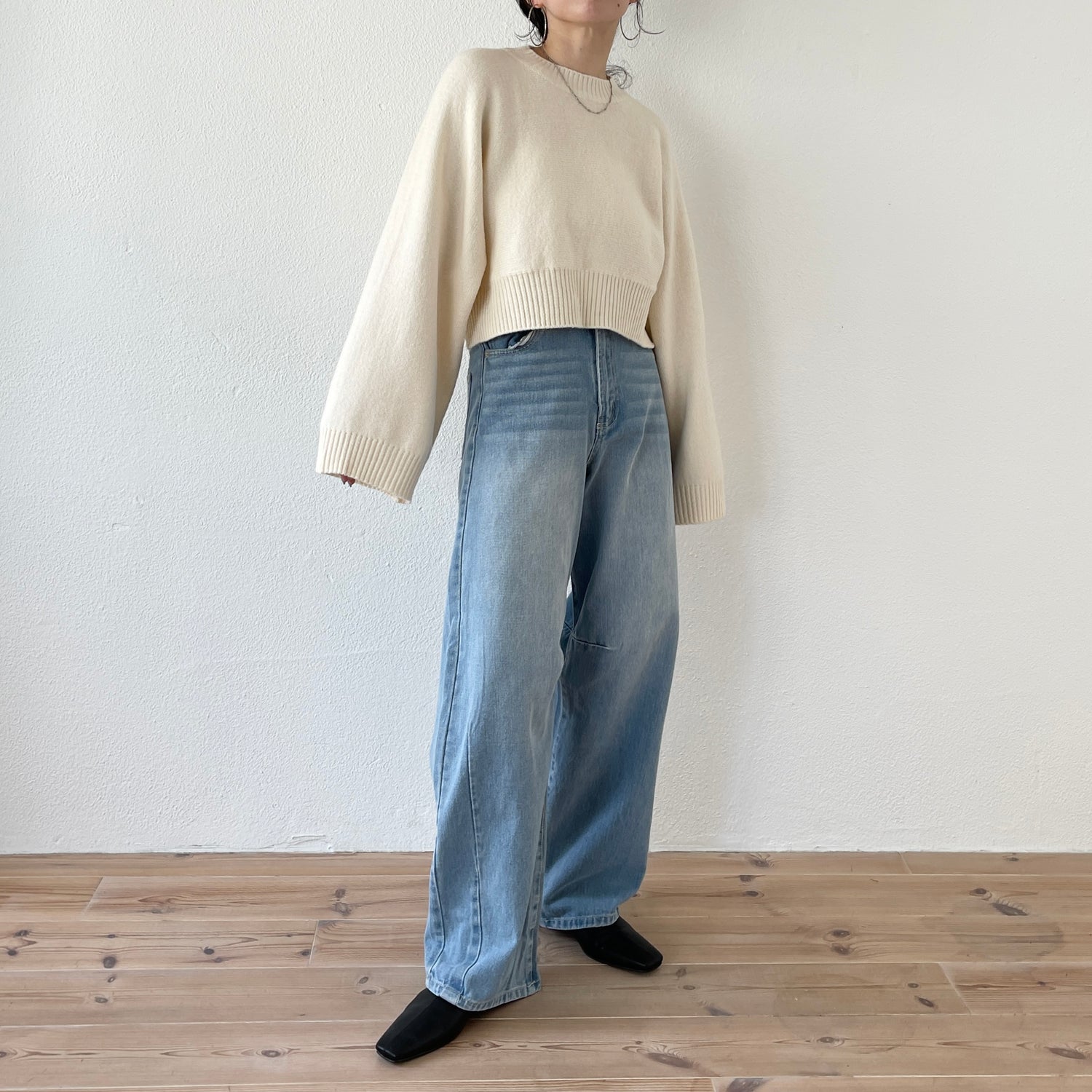 wide sleeve short knit / ivory