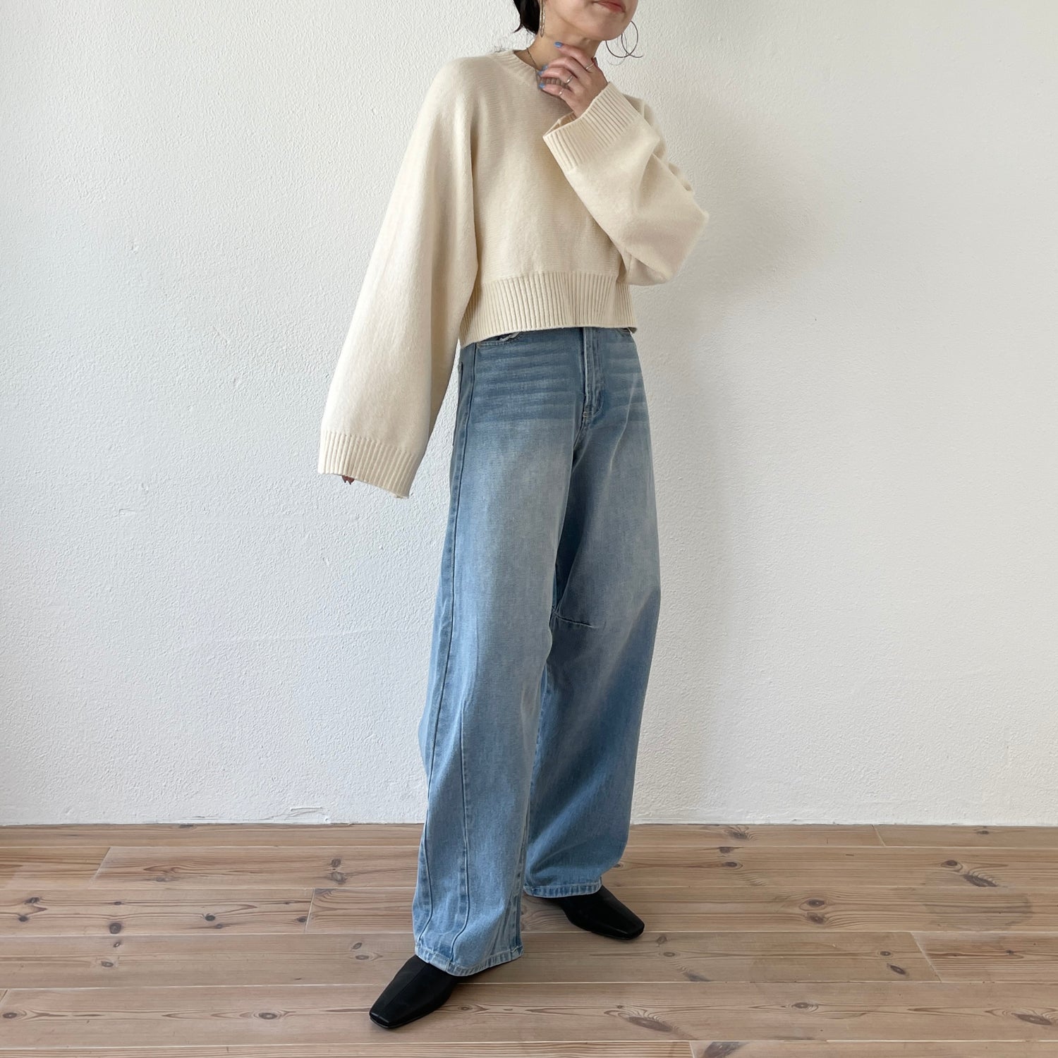 wide sleeve short knit / ivory