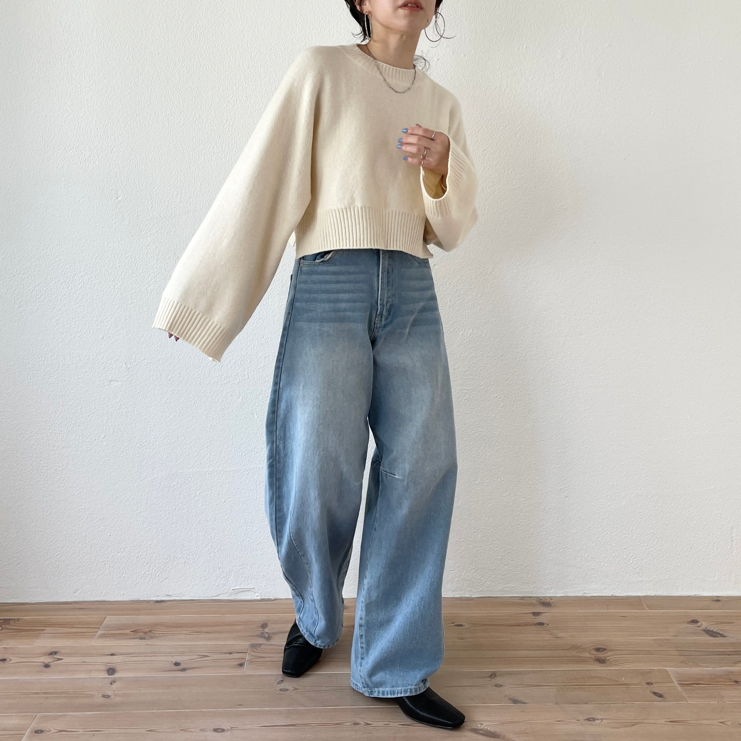 wide sleeve short knit / ivory