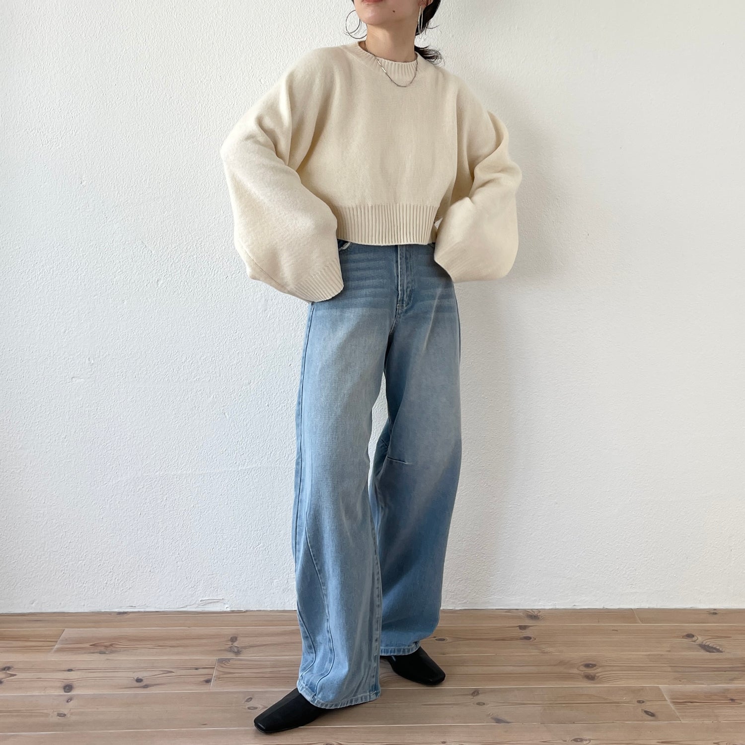 wide sleeve short knit / ivory