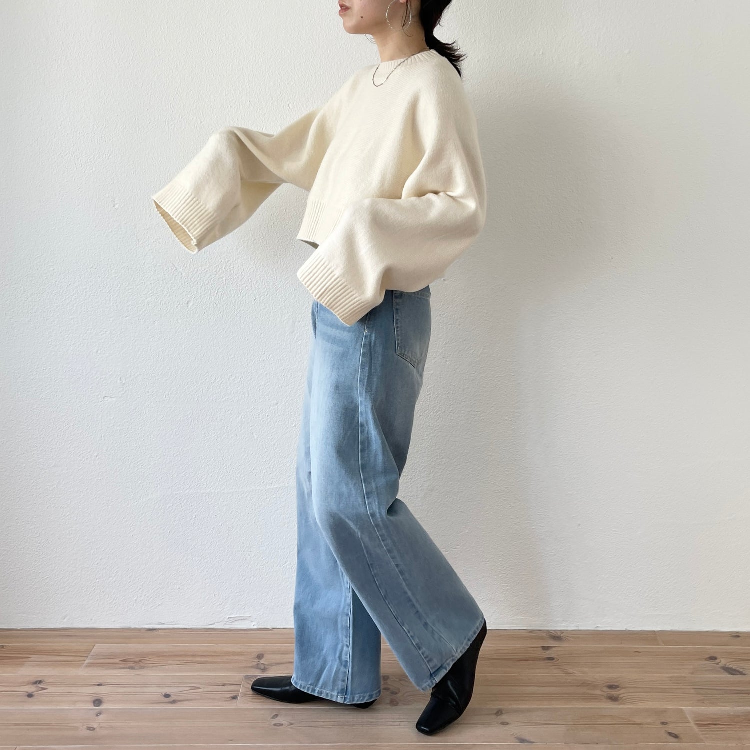 wide sleeve short knit / ivory