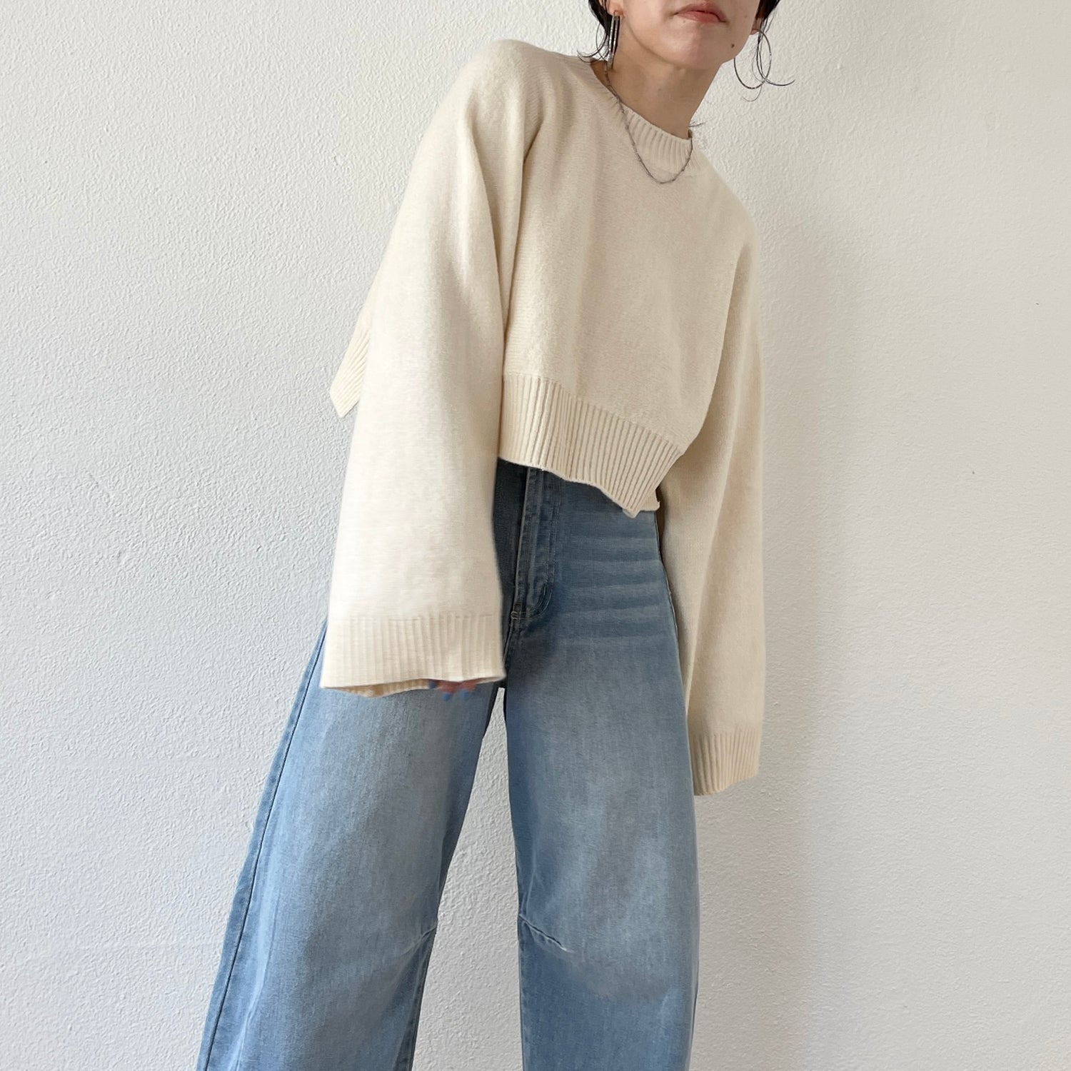 wide sleeve short knit / ivory