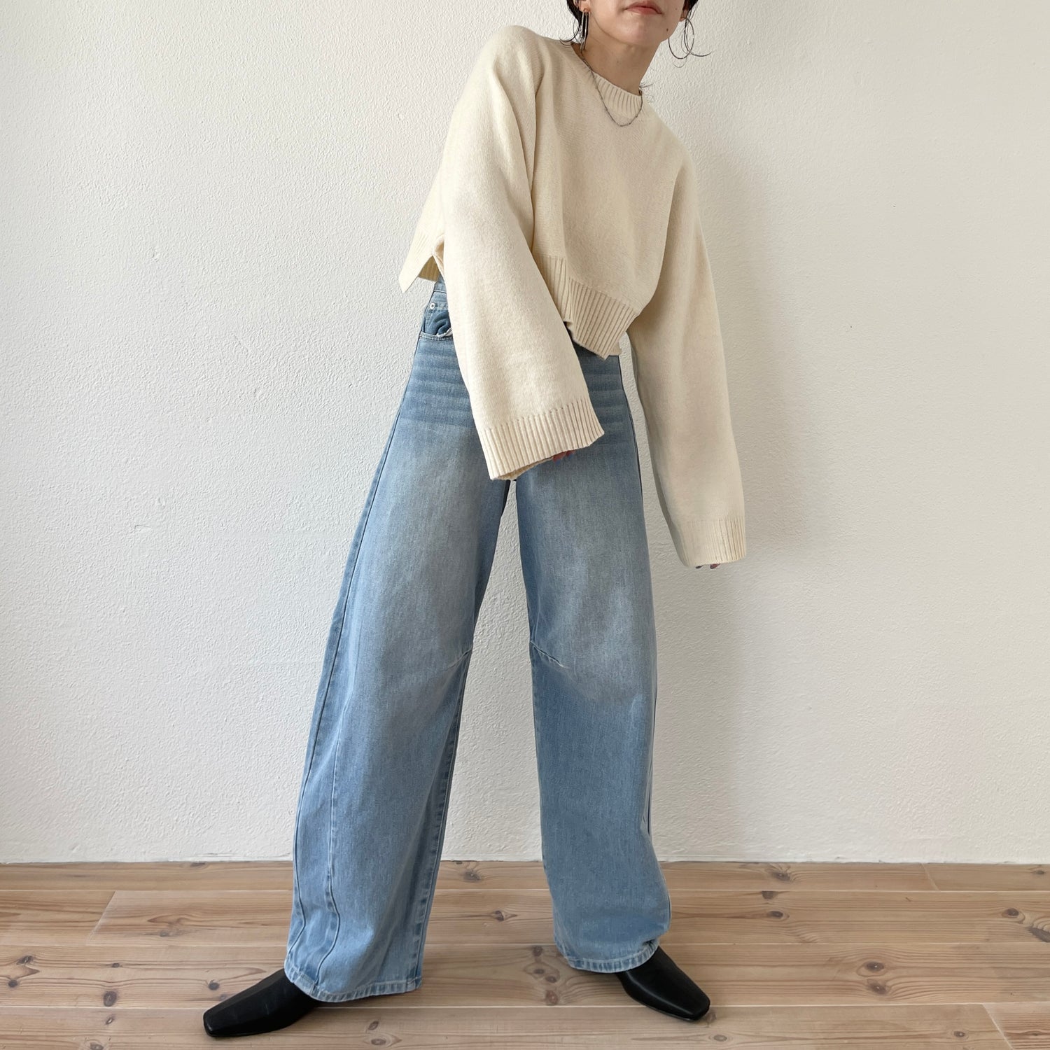 wide sleeve short knit / ivory