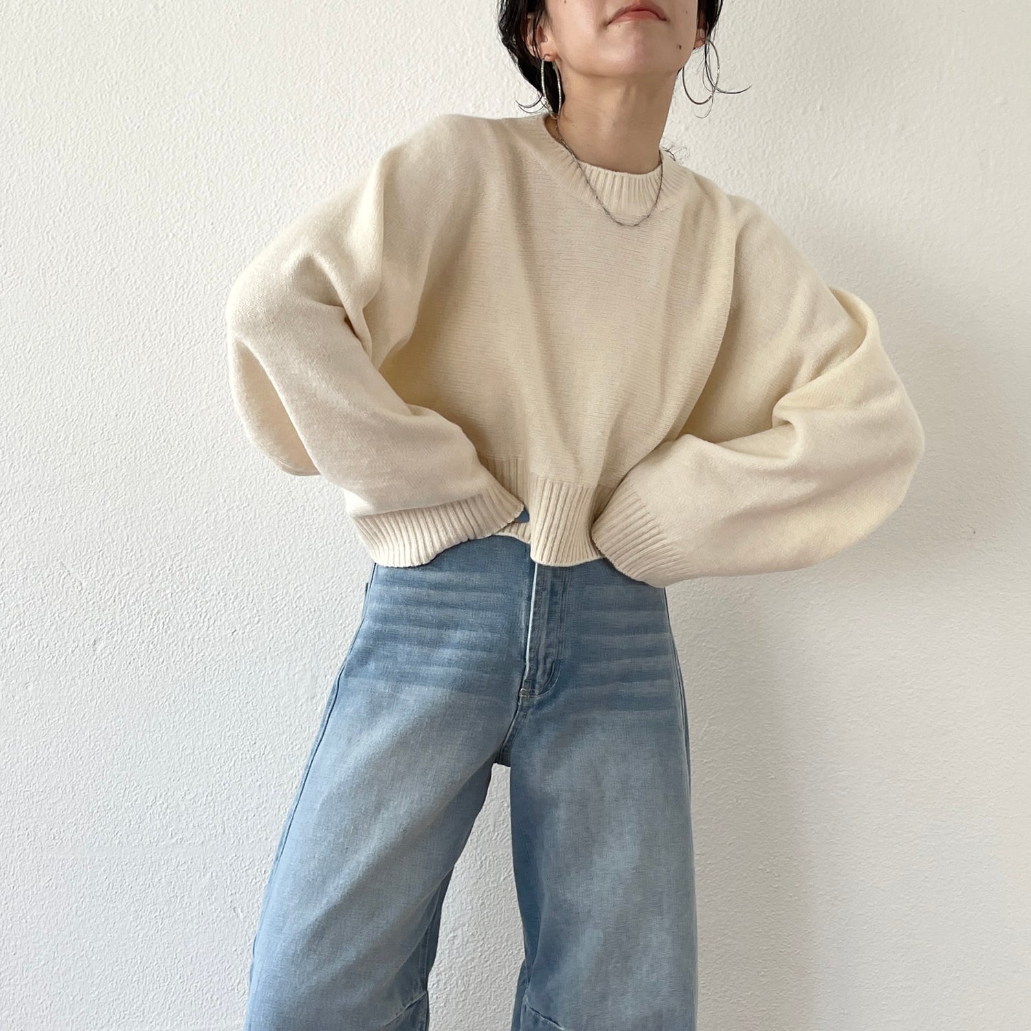 wide sleeve short knit / ivory