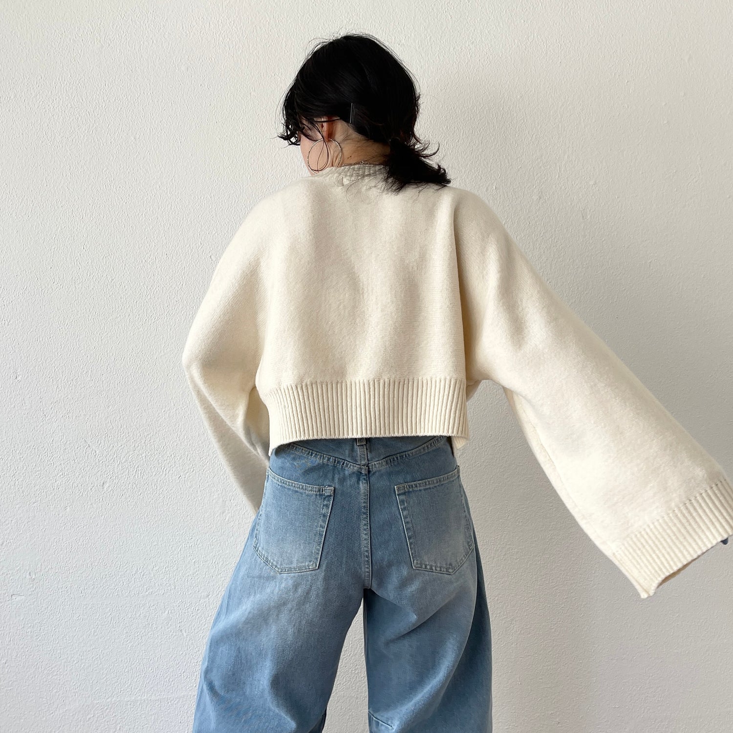 wide sleeve short knit / ivory